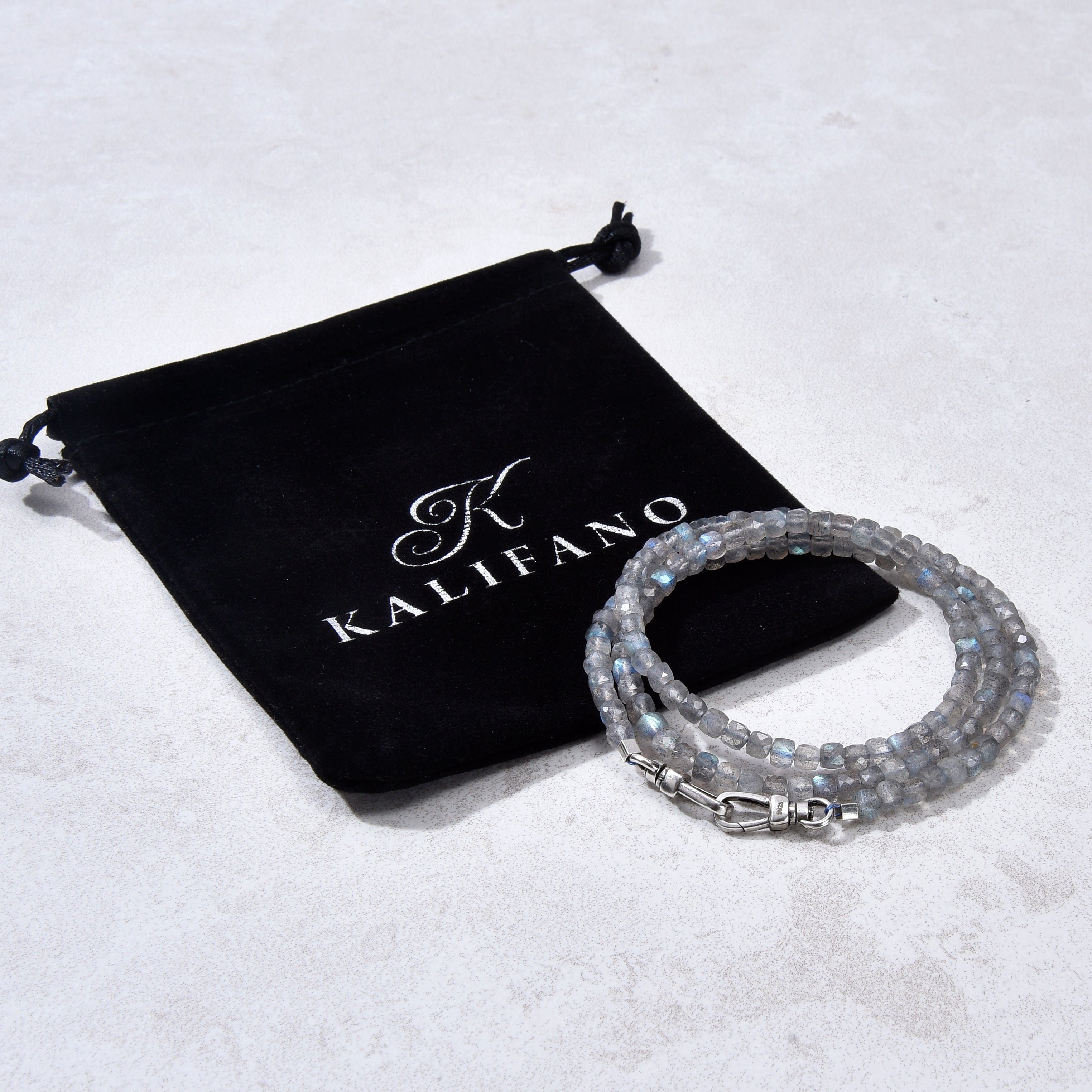 KALIFANO Gemstone Jewelry 4mm Labradorite Faceted Cube 21" Necklace / Multi wrap Bracelet N55-LB