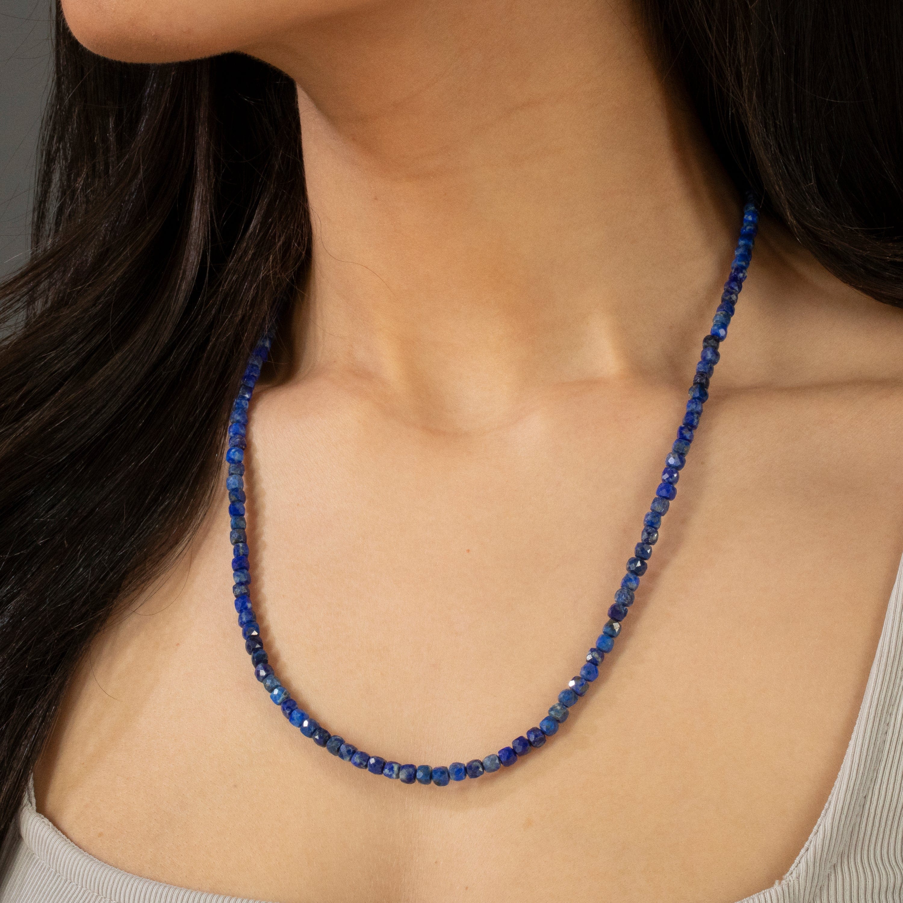 KALIFANO Gemstone Jewelry 4mm Lapis Faceted Cube 21" Necklace / Multi wrap Bracelet N55-LP