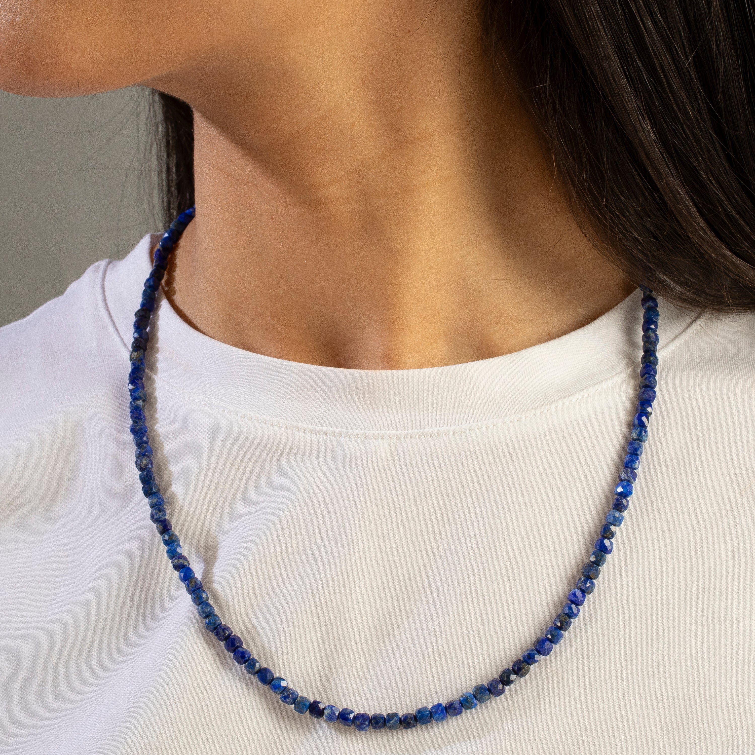 KALIFANO Gemstone Jewelry 4mm Lapis Faceted Cube 21" Necklace / Multi wrap Bracelet N55-LP