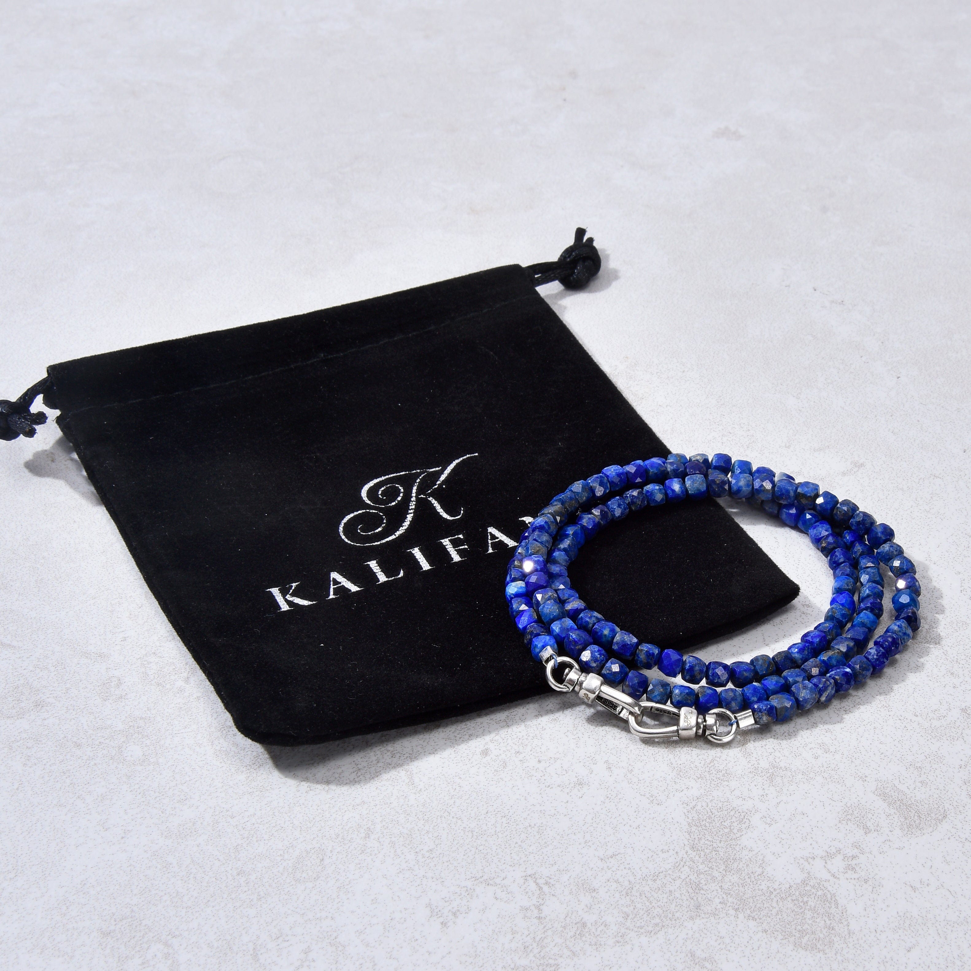 KALIFANO Gemstone Jewelry 4mm Lapis Faceted Cube 21" Necklace / Multi wrap Bracelet N55-LP