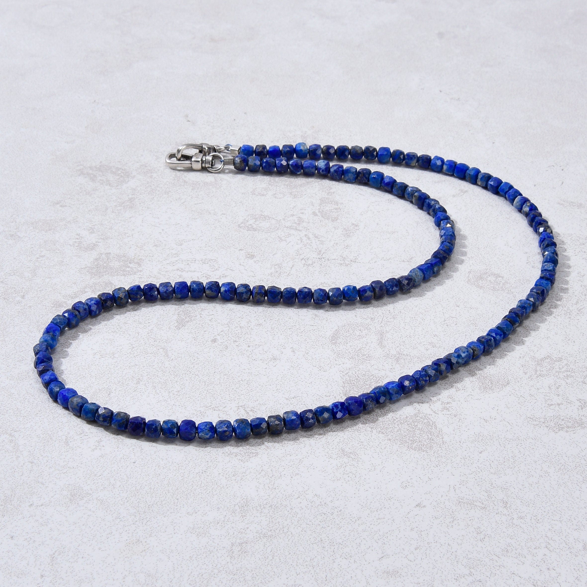 KALIFANO Gemstone Jewelry 4mm Lapis Faceted Cube 21" Necklace / Multi wrap Bracelet N55-LP
