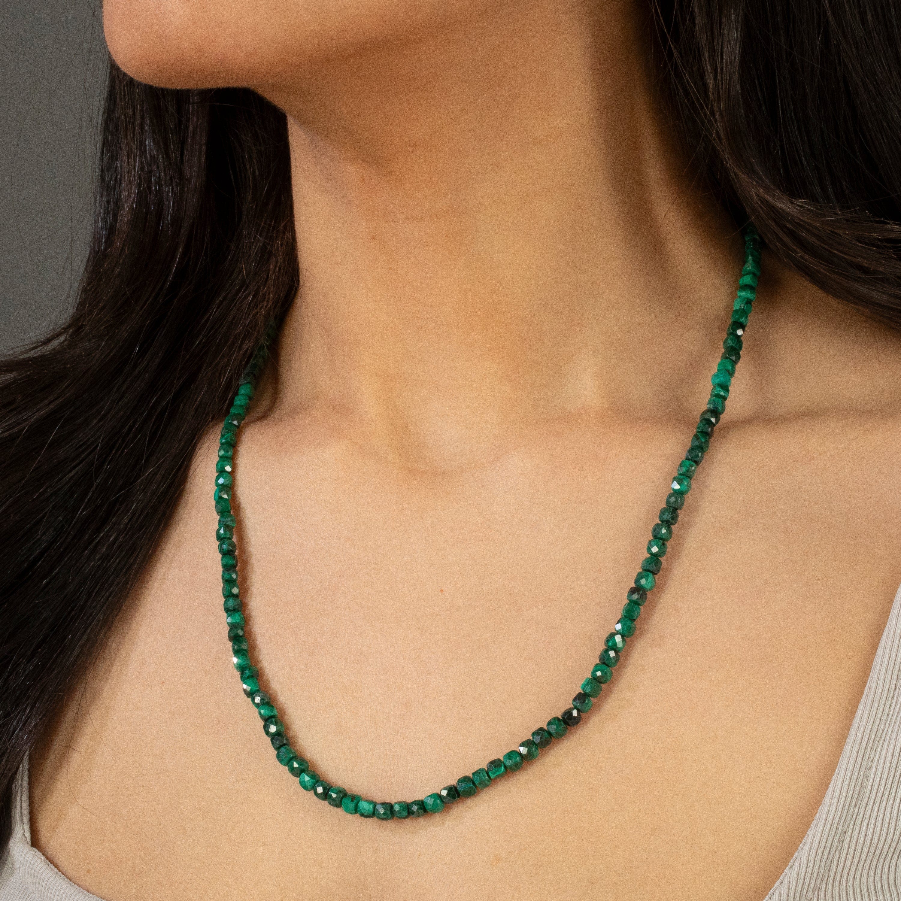 KALIFANO Gemstone Jewelry 4mm Malachite Faceted Cube 21" Necklace / Multi wrap Bracelet N55-MA