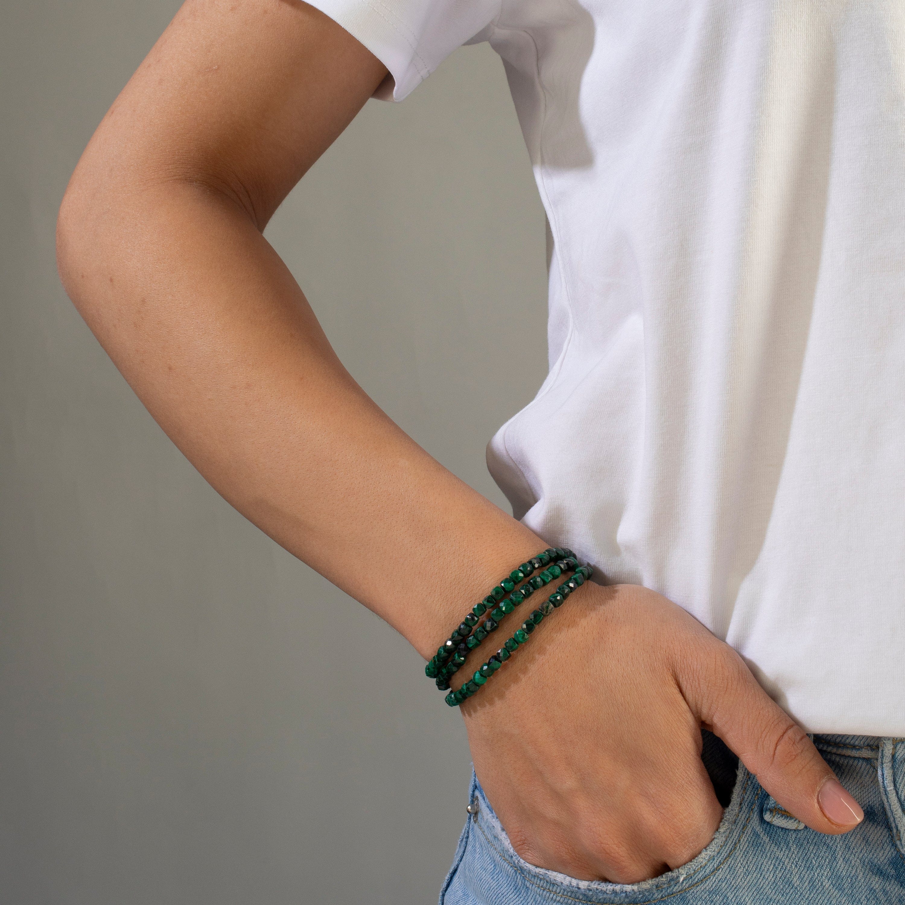 KALIFANO Gemstone Jewelry 4mm Malachite Faceted Cube 21" Necklace / Multi wrap Bracelet N55-MA