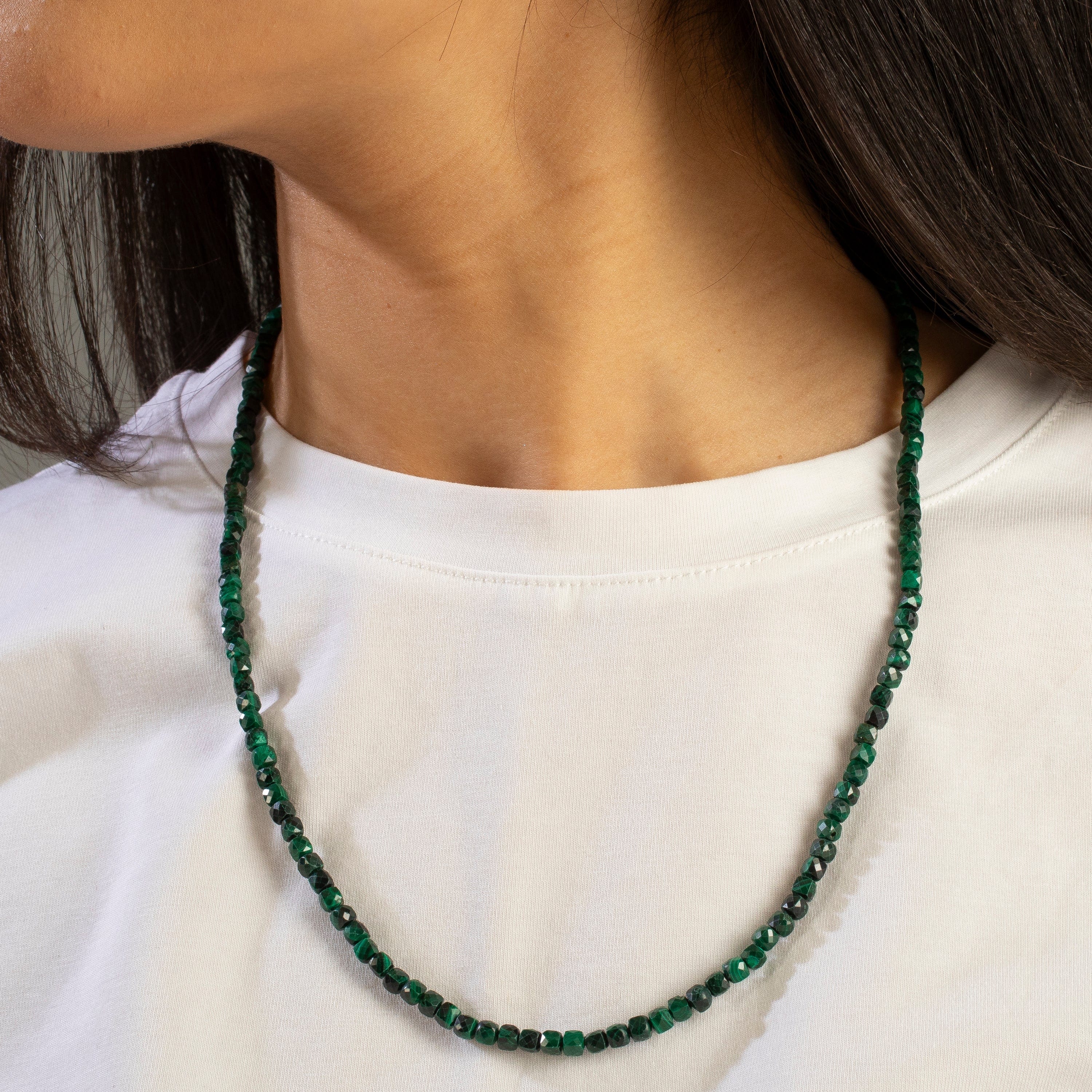 KALIFANO Gemstone Jewelry 4mm Malachite Faceted Cube 21" Necklace / Multi wrap Bracelet N55-MA