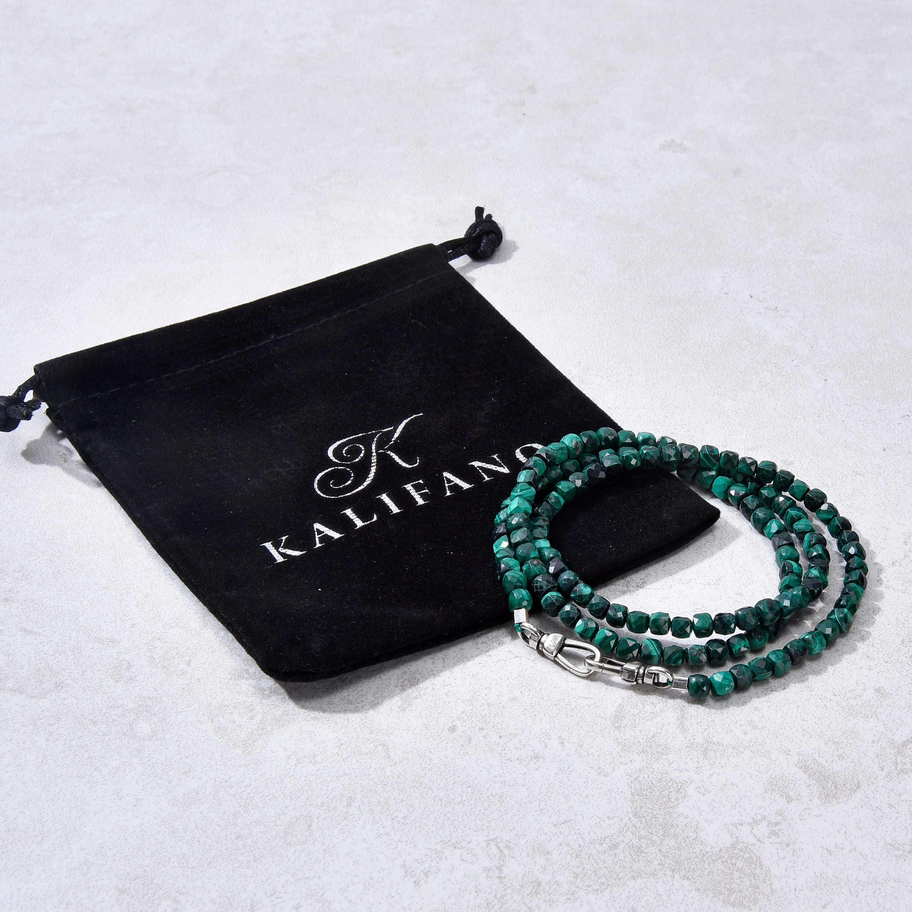 KALIFANO Gemstone Jewelry 4mm Malachite Faceted Cube 21" Necklace / Multi wrap Bracelet N55-MA