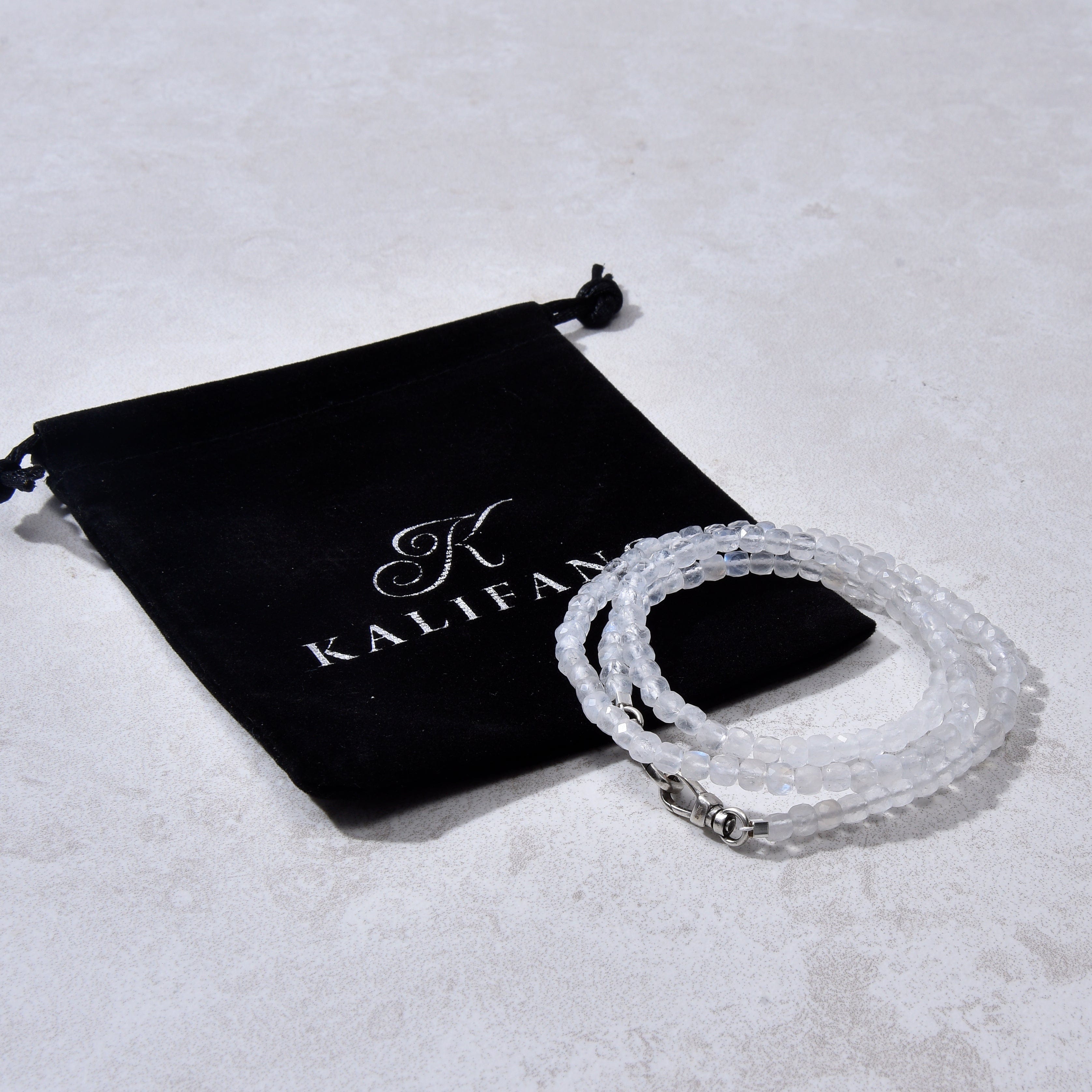 KALIFANO Gemstone Jewelry 4mm Moonstone Opalite Faceted Cube 21" Necklace / Multi wrap Bracelet N55-MS