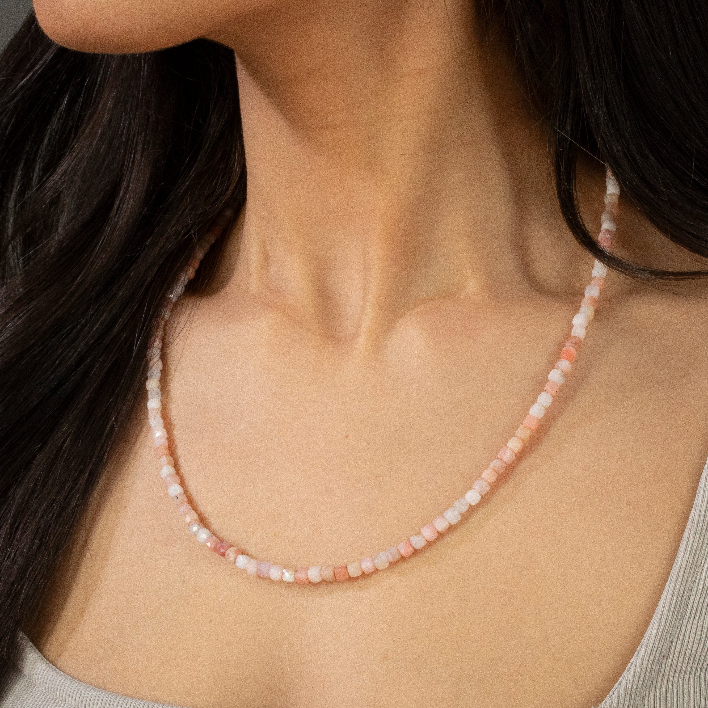 KALIFANO Gemstone Jewelry 4mm Pink Opal Faceted Cube 21" Necklace / Multi wrap Bracelet N55-PO