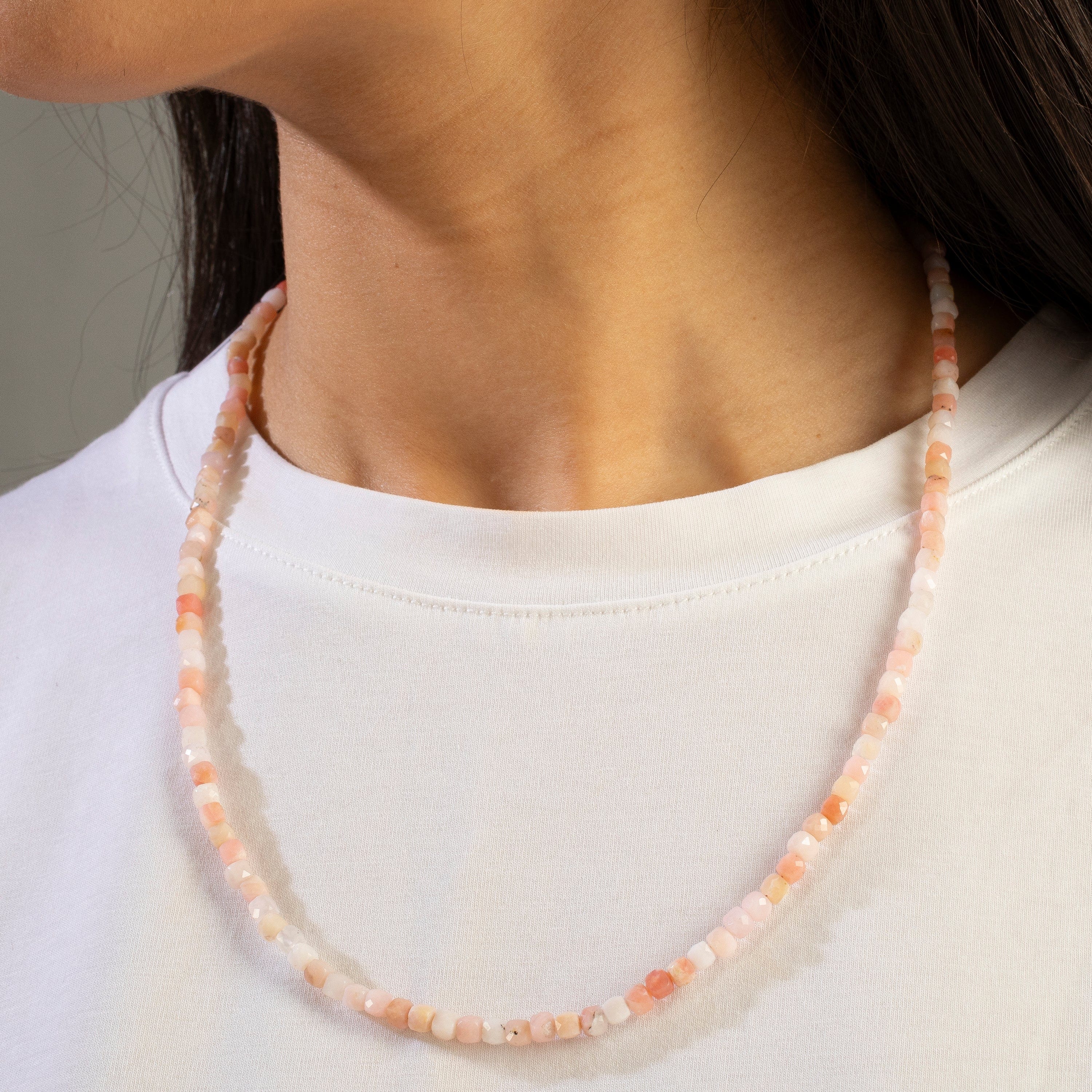 KALIFANO Gemstone Jewelry 4mm Pink Opal Faceted Cube 21" Necklace / Multi wrap Bracelet N55-PO