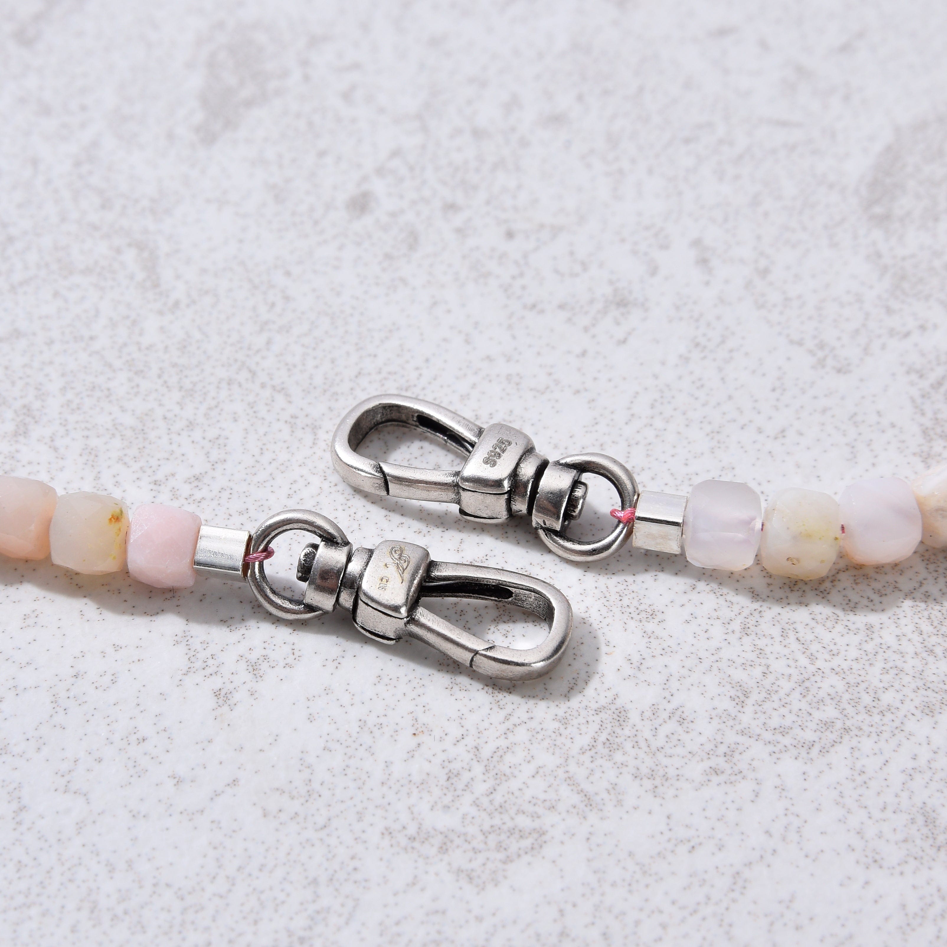 KALIFANO Gemstone Jewelry 4mm Pink Opal Faceted Cube 21" Necklace / Multi wrap Bracelet N55-PO