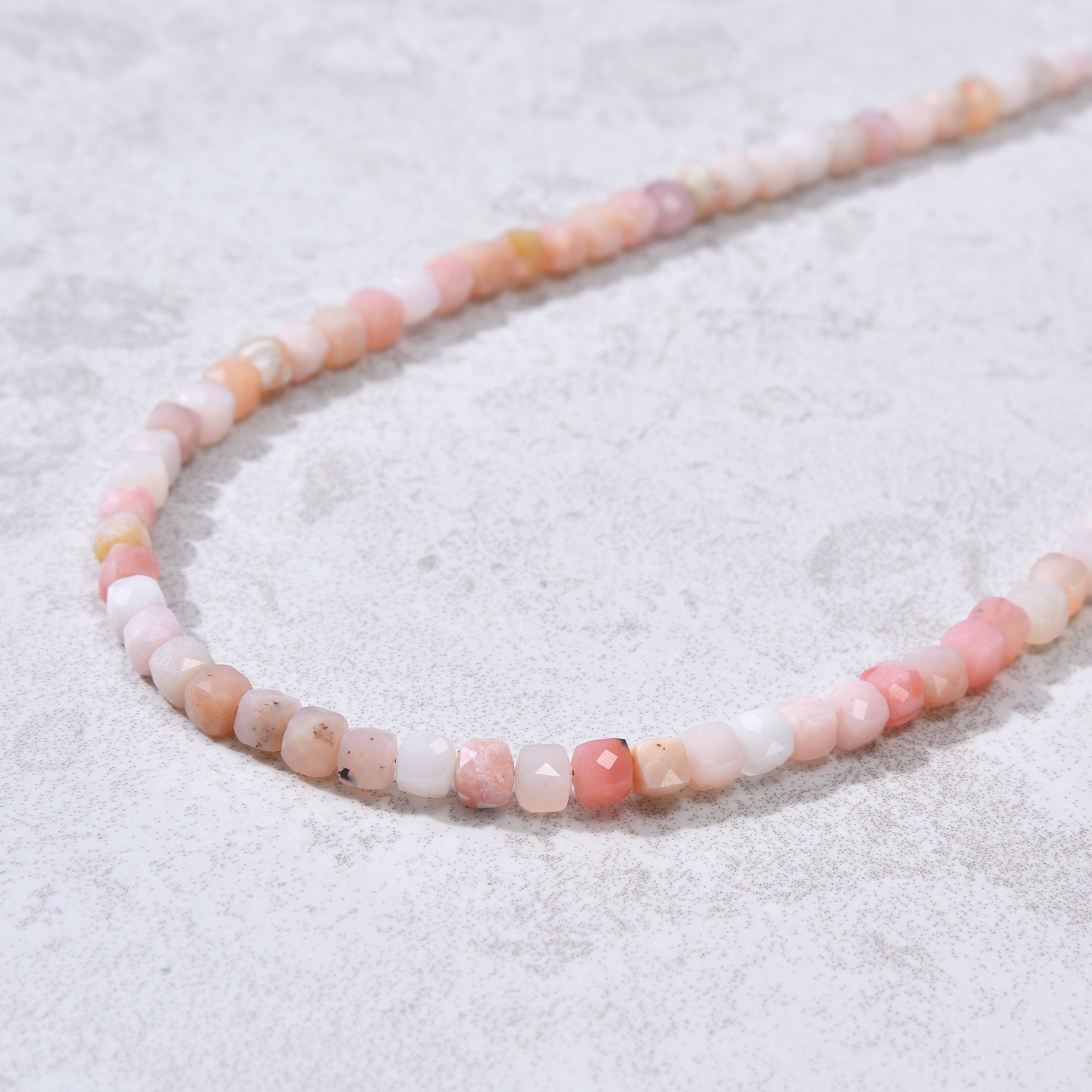 KALIFANO Gemstone Jewelry 4mm Pink Opal Faceted Cube 21" Necklace / Multi wrap Bracelet N55-PO