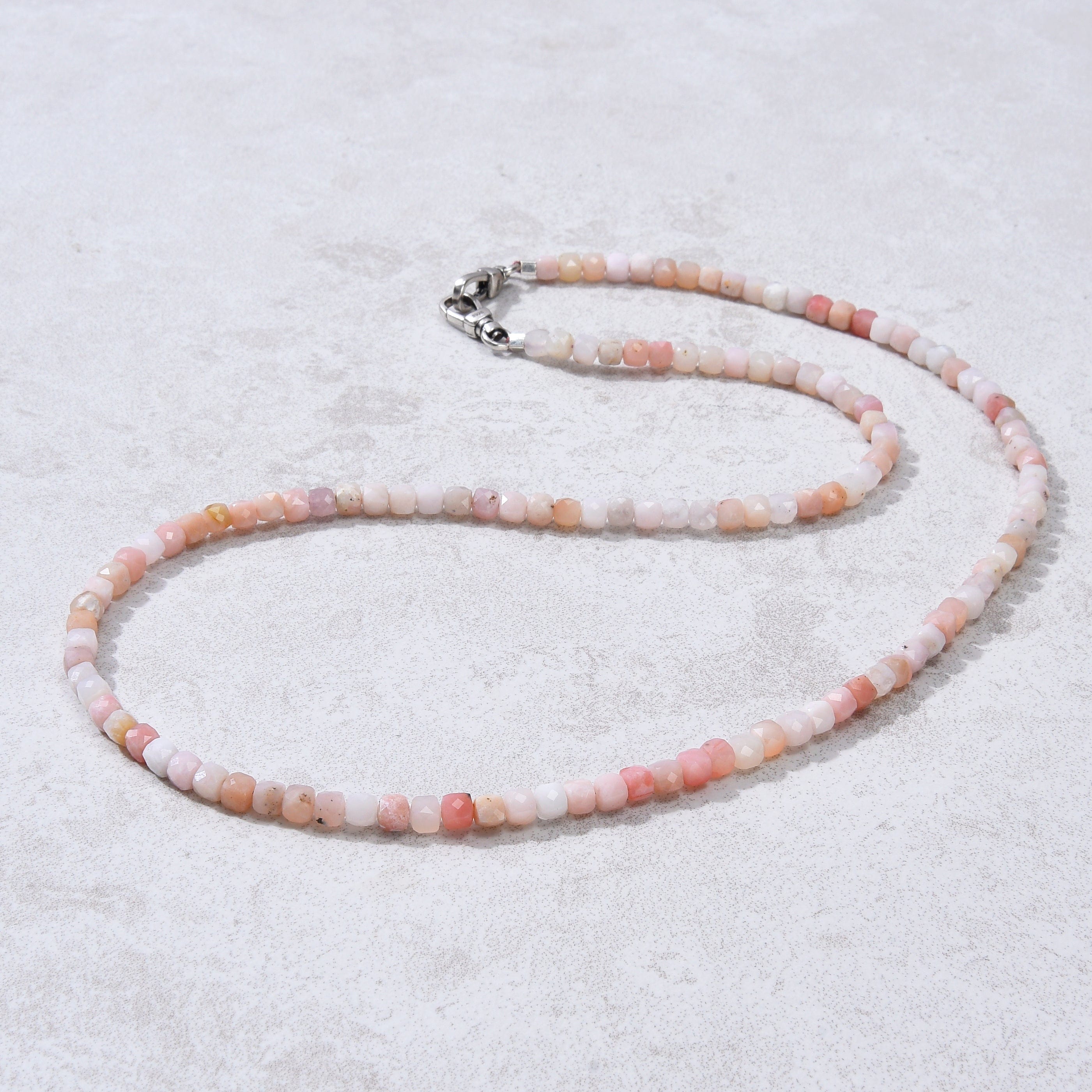 KALIFANO Gemstone Jewelry 4mm Pink Opal Faceted Cube 21" Necklace / Multi wrap Bracelet N55-PO