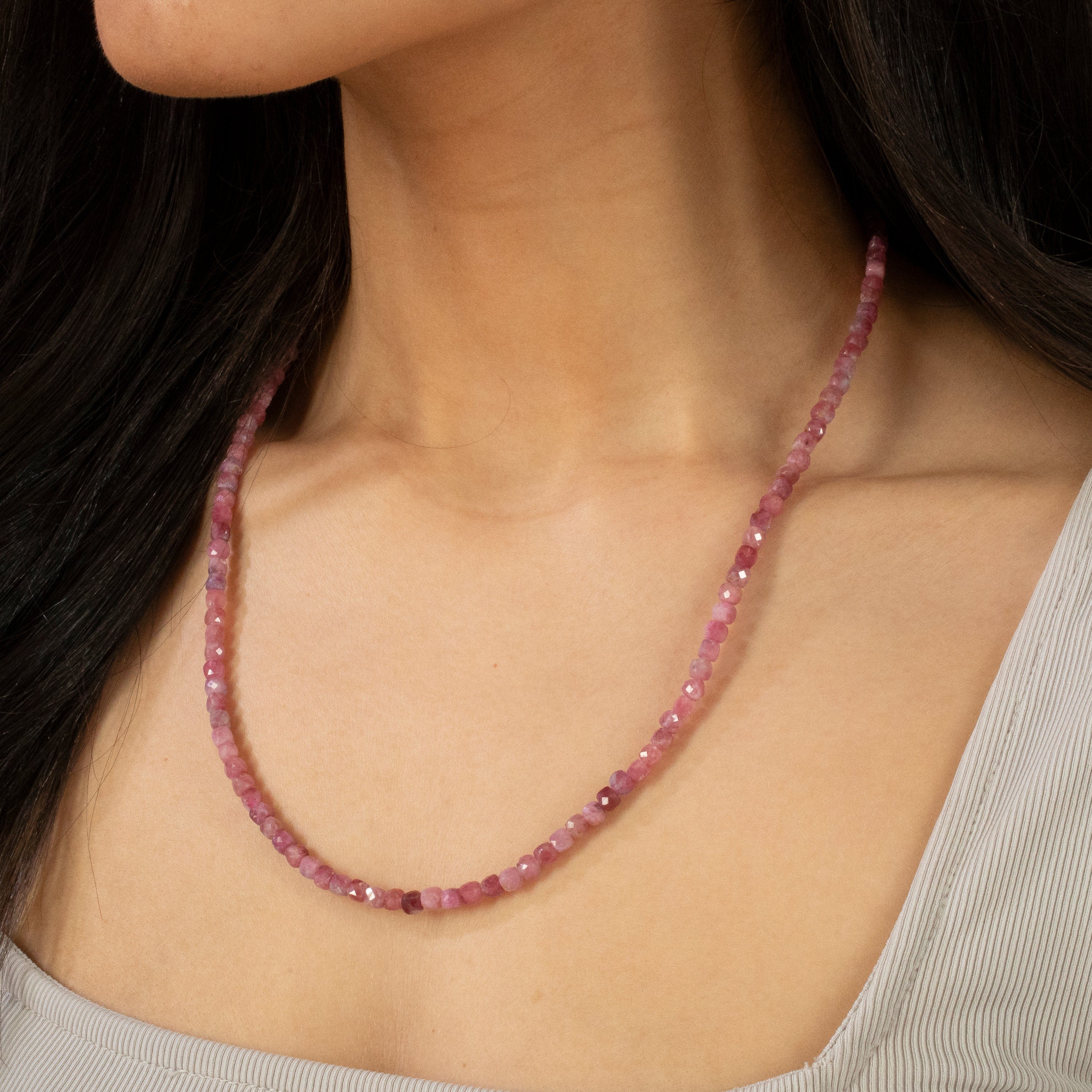 KALIFANO Gemstone Jewelry 4mm Pink Tourmaline Faceted Cube 21" Necklace / Multi wrap Bracelet N55-PTR