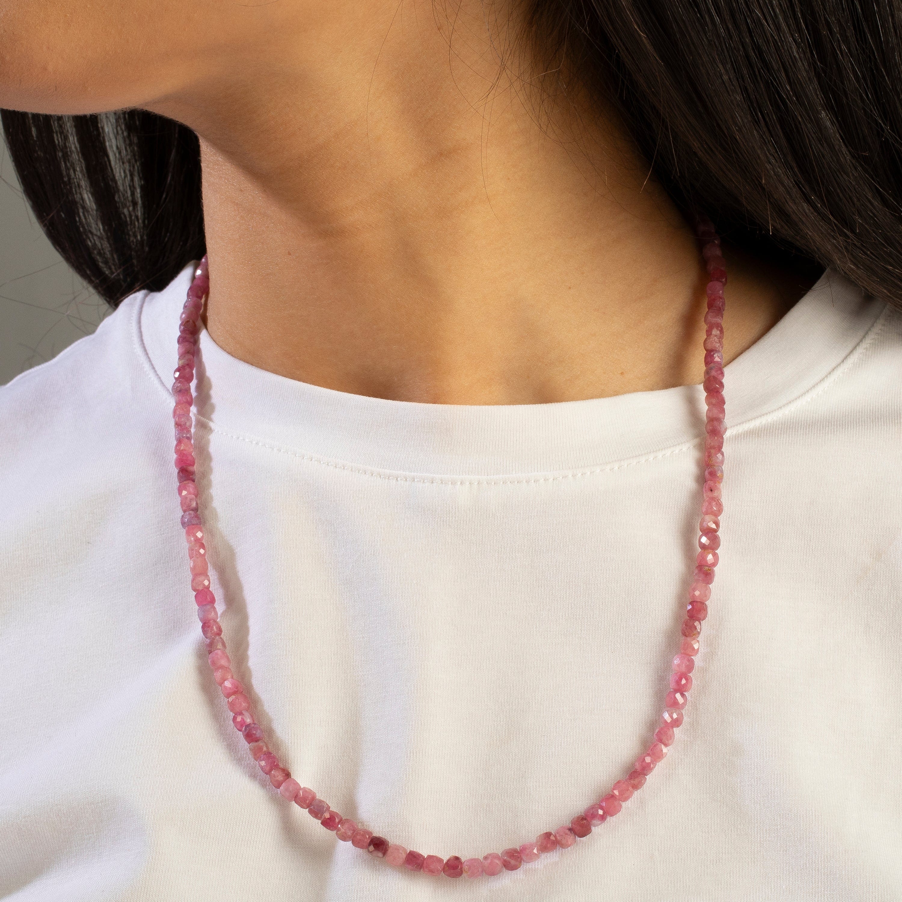 KALIFANO Gemstone Jewelry 4mm Pink Tourmaline Faceted Cube 21" Necklace / Multi wrap Bracelet N55-PTR