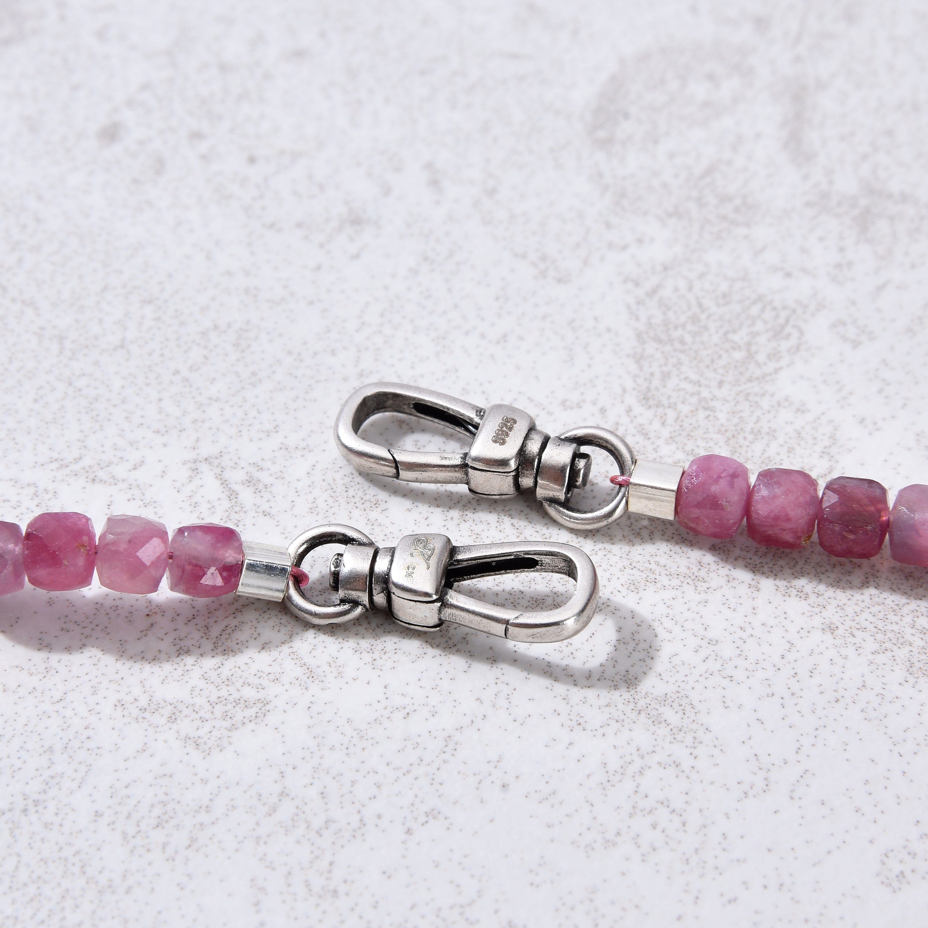 KALIFANO Gemstone Jewelry 4mm Pink Tourmaline Faceted Cube 21" Necklace / Multi wrap Bracelet N55-PTR