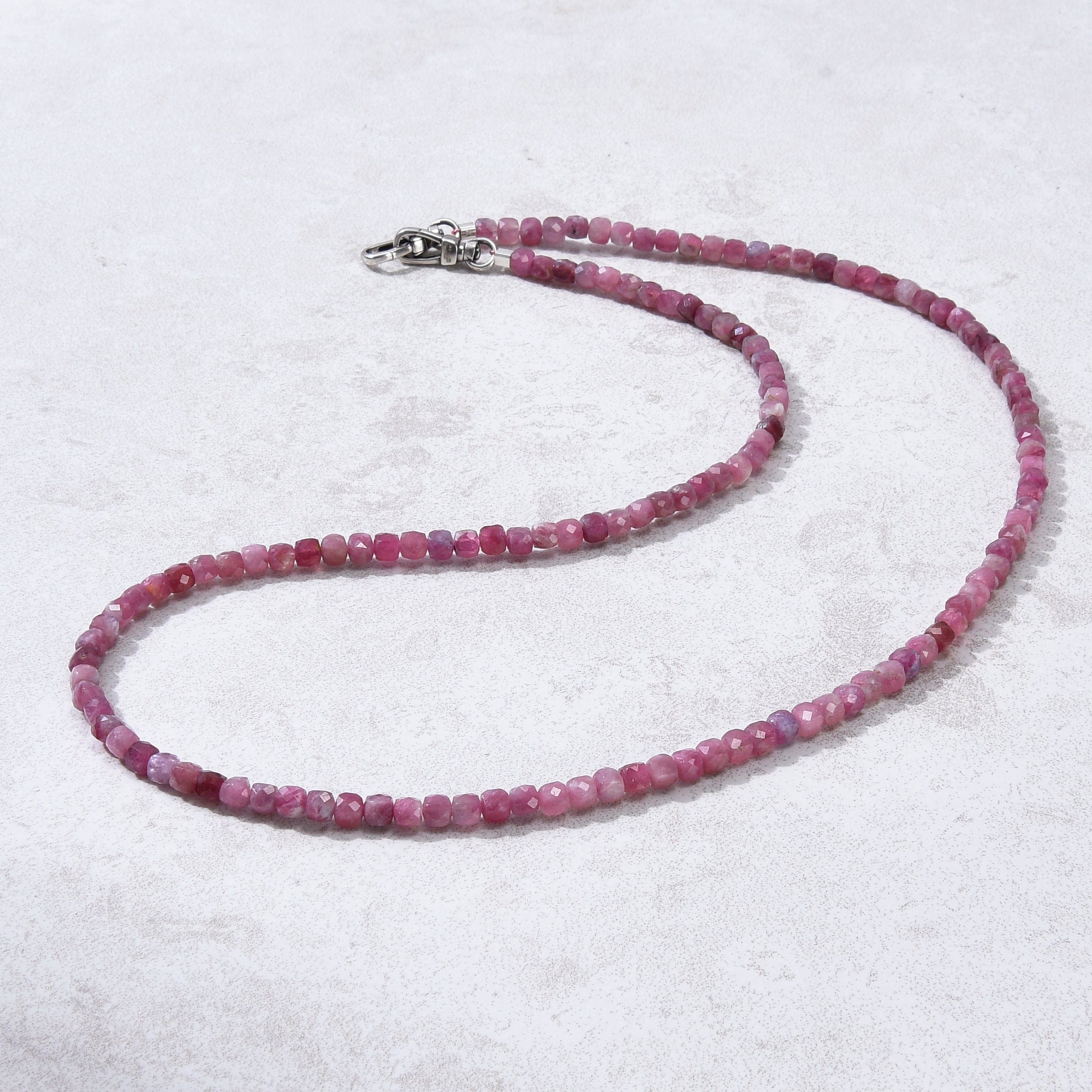 KALIFANO Gemstone Jewelry 4mm Pink Tourmaline Faceted Cube 21" Necklace / Multi wrap Bracelet N55-PTR