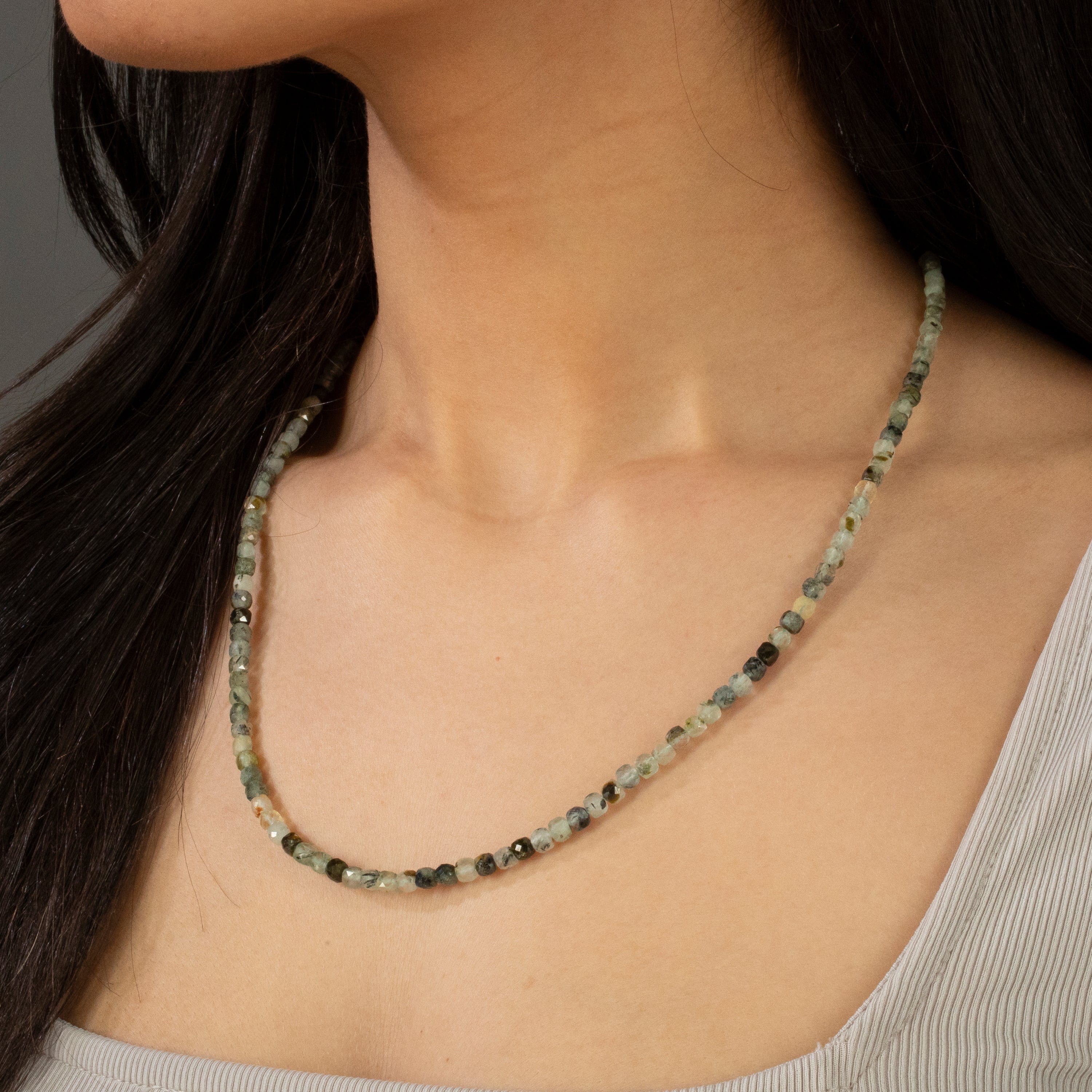 KALIFANO Gemstone Jewelry 4mm Prehnite Faceted Cube 21" Necklace / Multi wrap Bracelet N55-PT