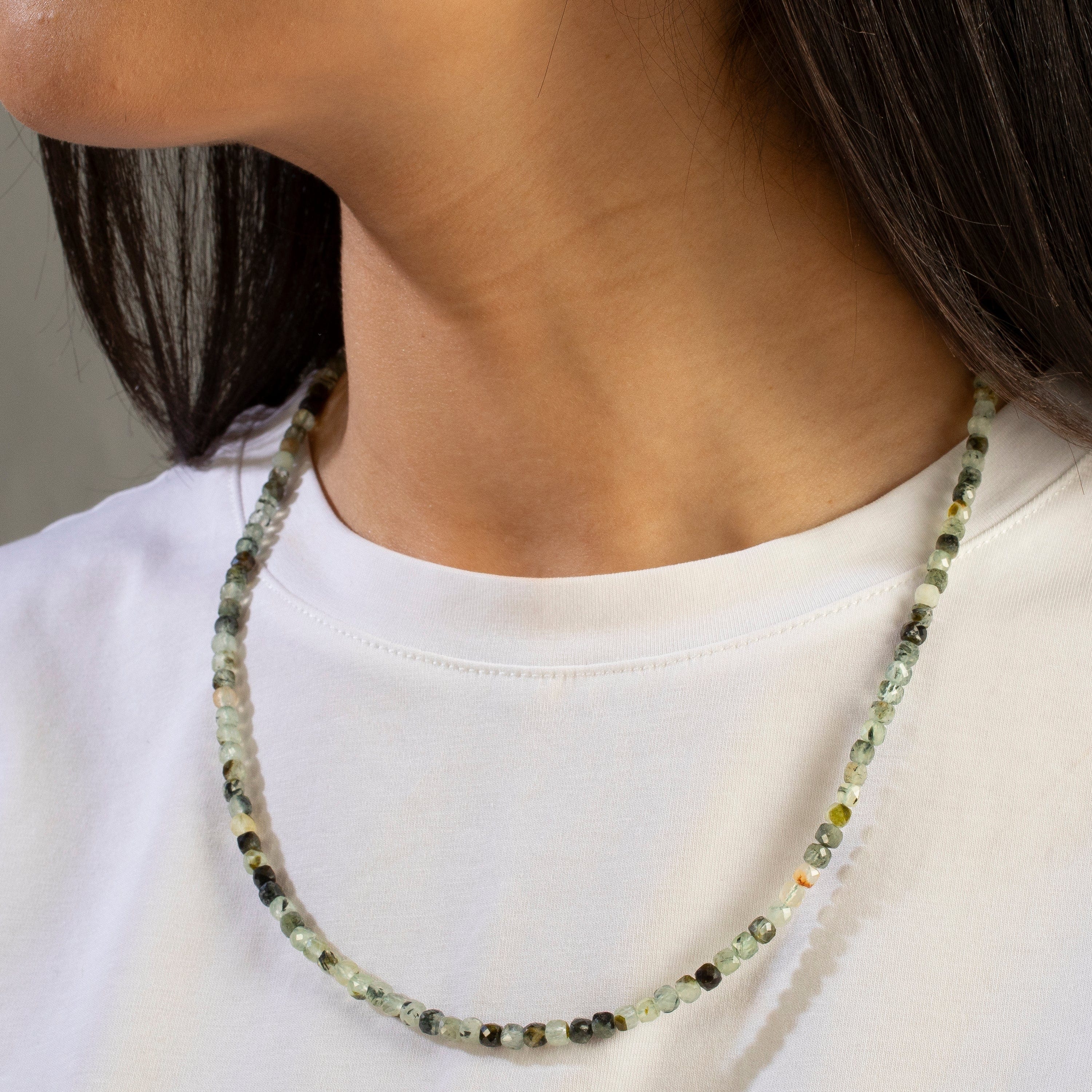 KALIFANO Gemstone Jewelry 4mm Prehnite Faceted Cube 21" Necklace / Multi wrap Bracelet N55-PT