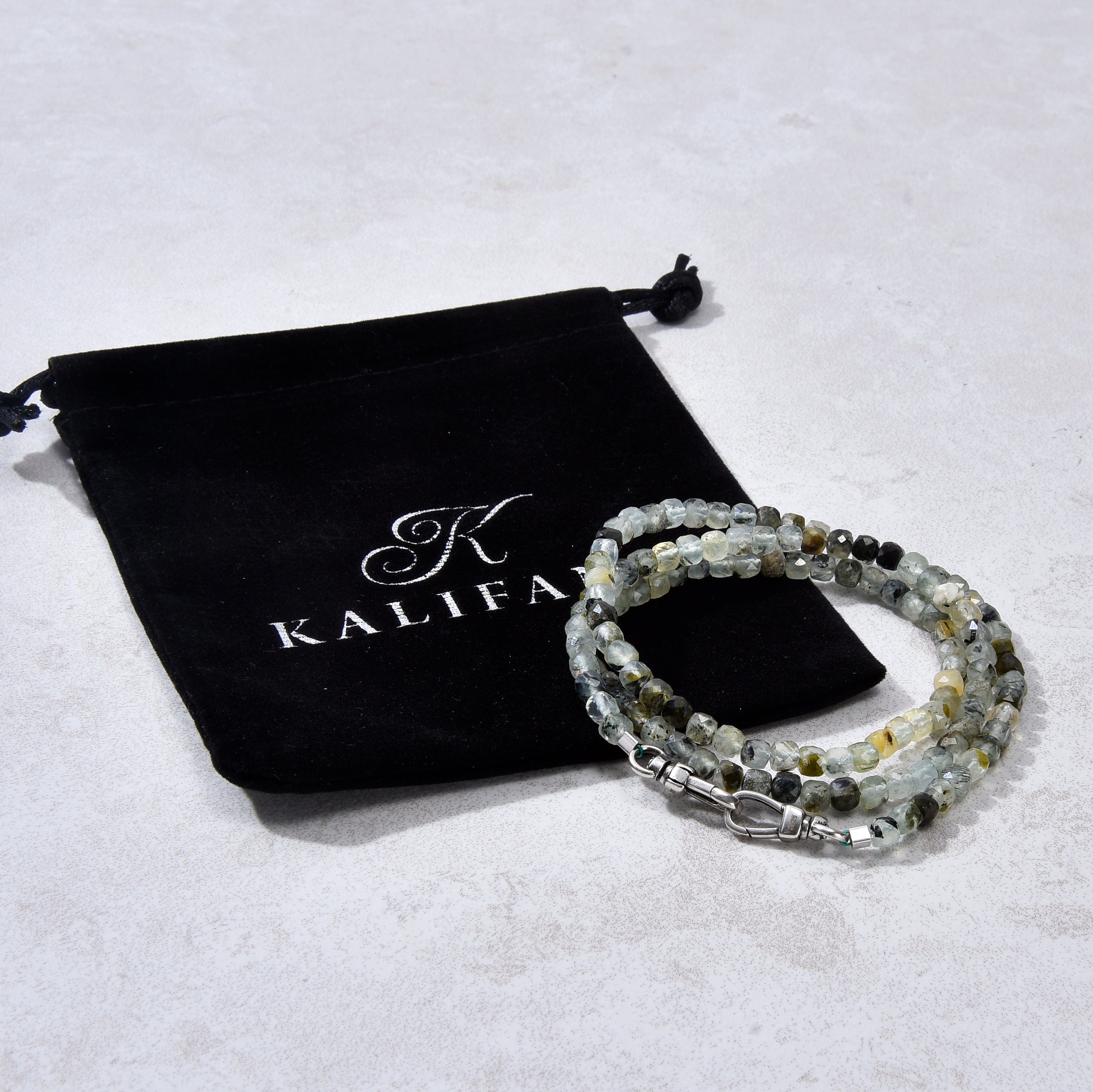 KALIFANO Gemstone Jewelry 4mm Prehnite Faceted Cube 21" Necklace / Multi wrap Bracelet N55-PT