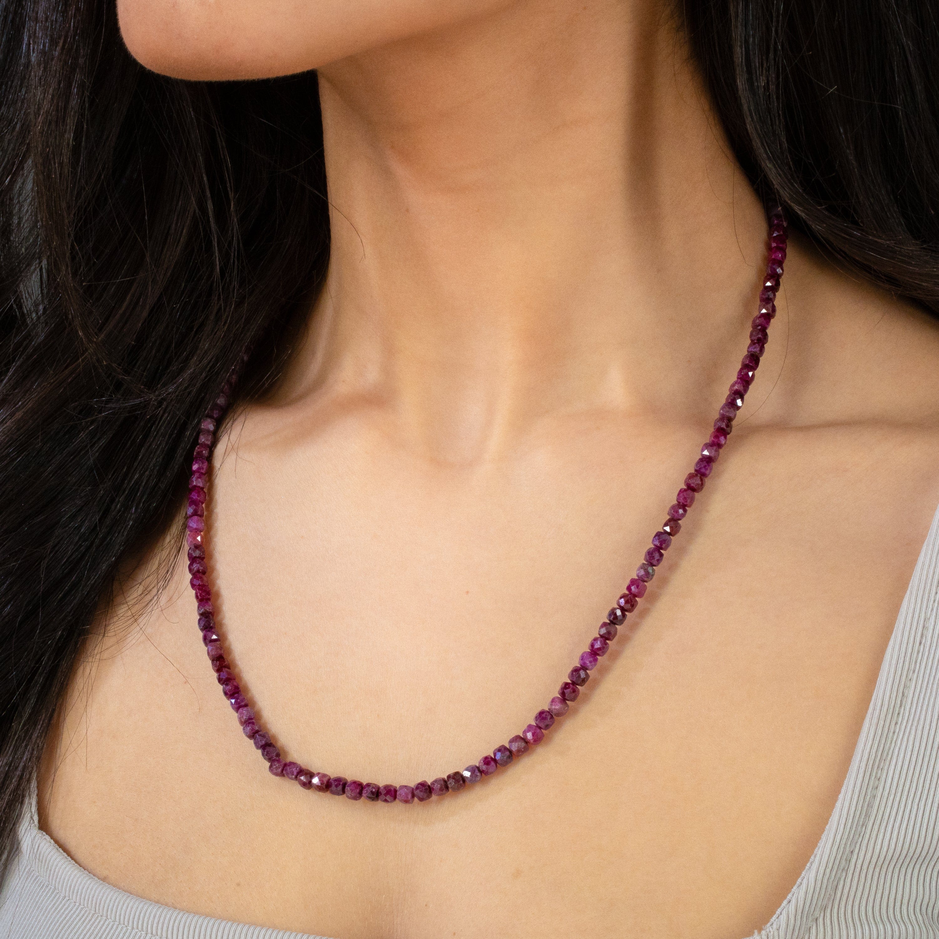 KALIFANO Gemstone Jewelry 4mm Ruby Faceted Cube 21" Necklace / Multi wrap Bracelet N55-RB