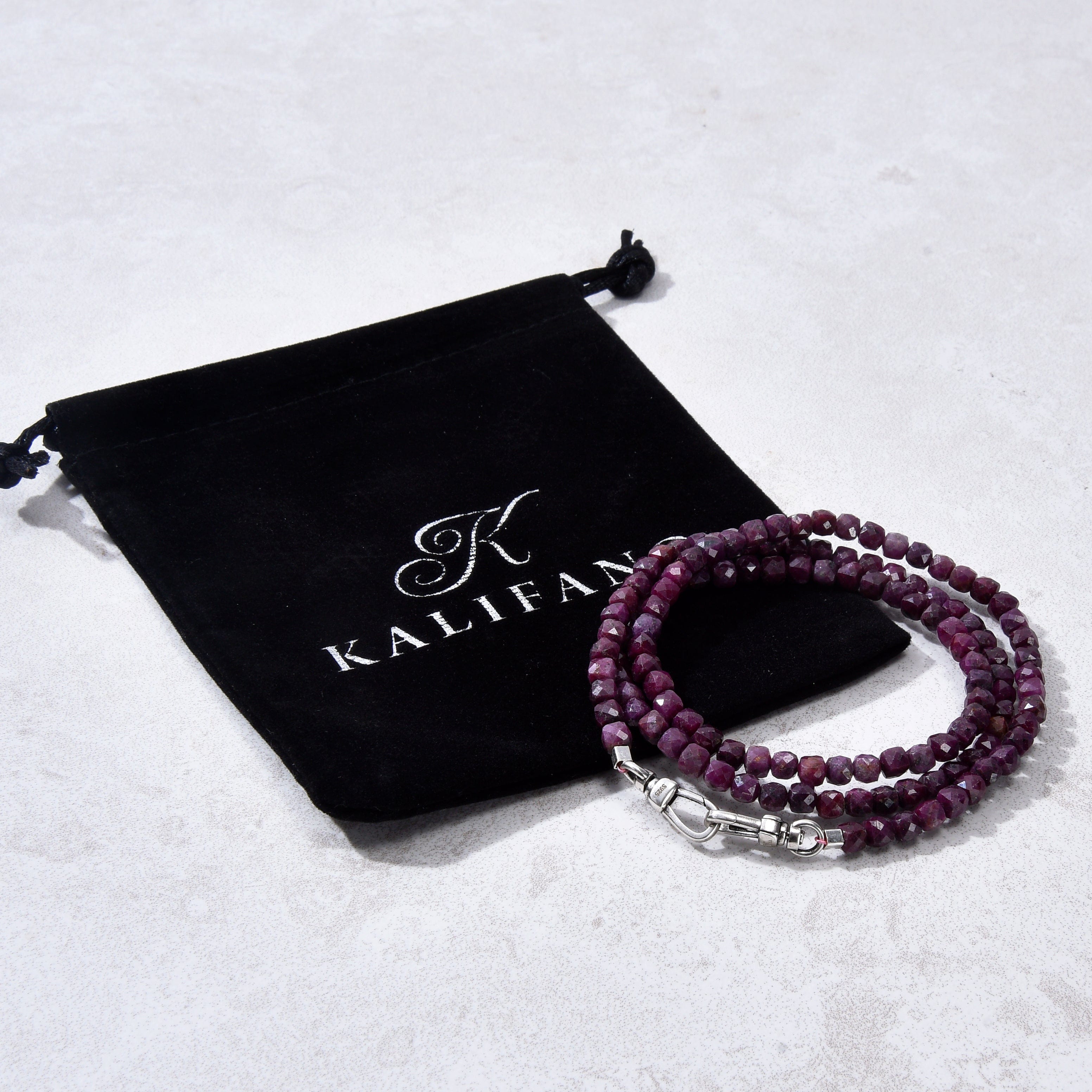 KALIFANO Gemstone Jewelry 4mm Ruby Faceted Cube 21" Necklace / Multi wrap Bracelet N55-RB