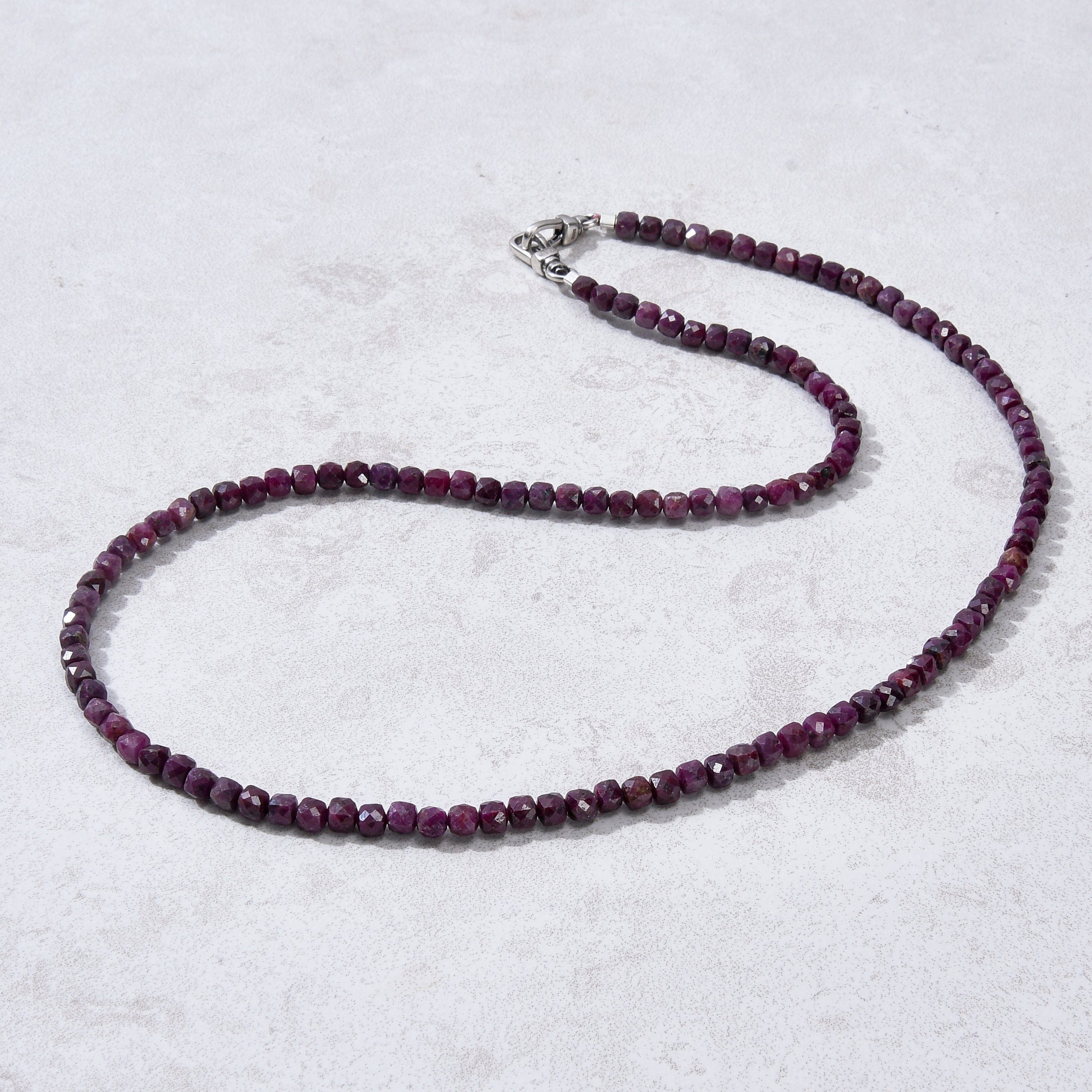 KALIFANO Gemstone Jewelry 4mm Ruby Faceted Cube 21" Necklace / Multi wrap Bracelet N55-RB