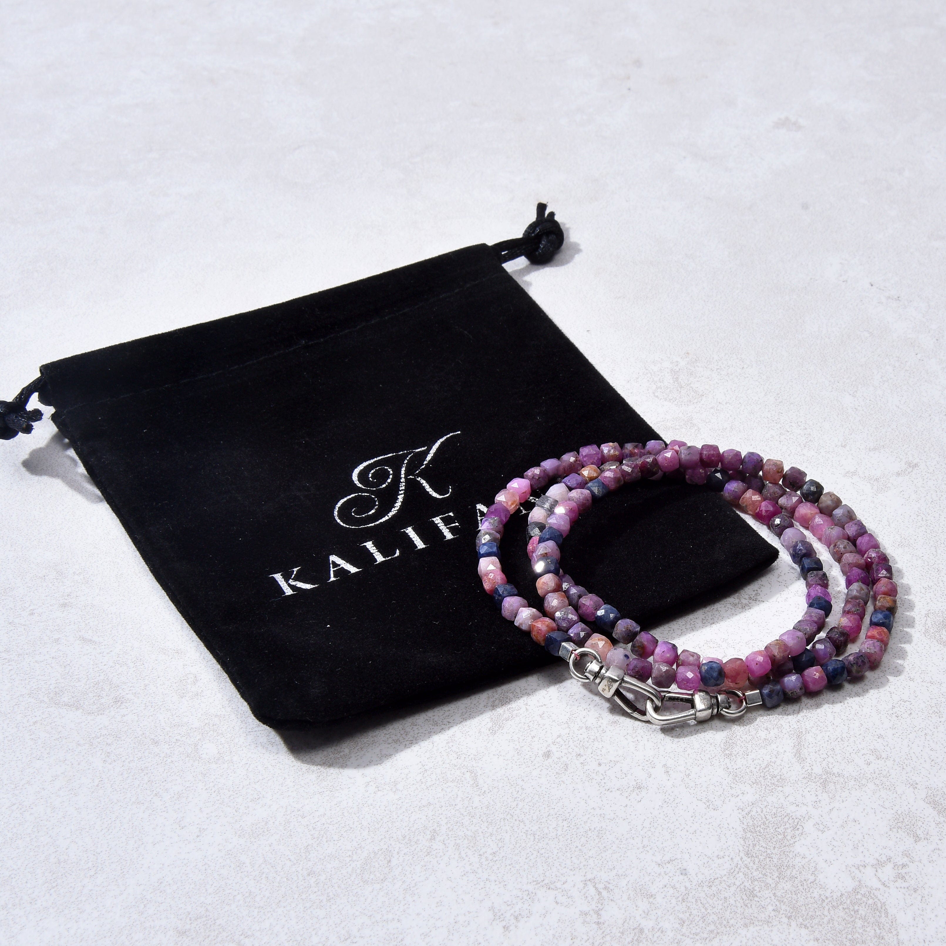 KALIFANO Gemstone Jewelry 4mm Ruby Sapphire Faceted Cube 21" Necklace / Multi wrap Bracelet N55-RS