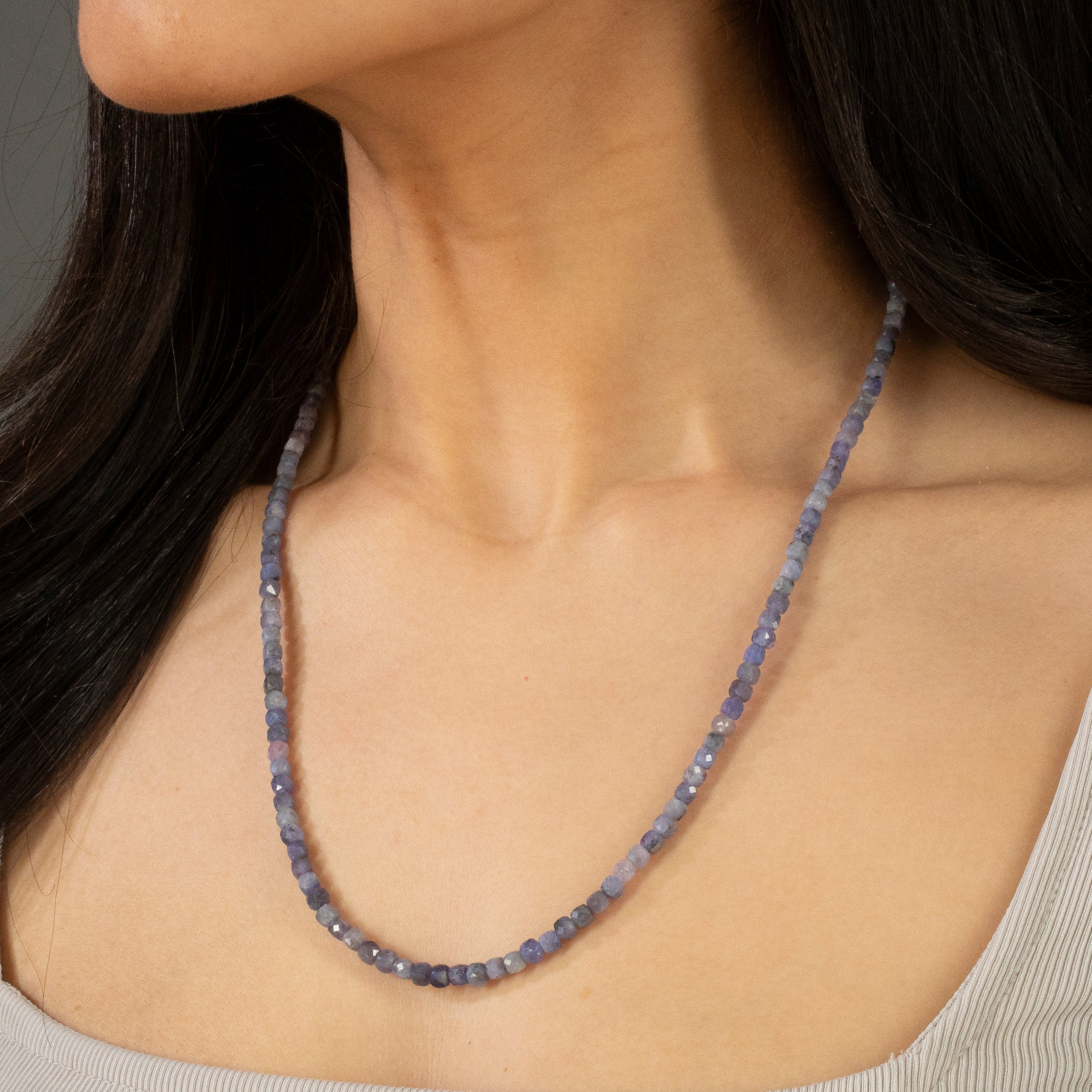 KALIFANO Gemstone Jewelry 4mm Tanzanite Faceted Cube 21" Necklace / Multi wrap Bracelet N55-TZ