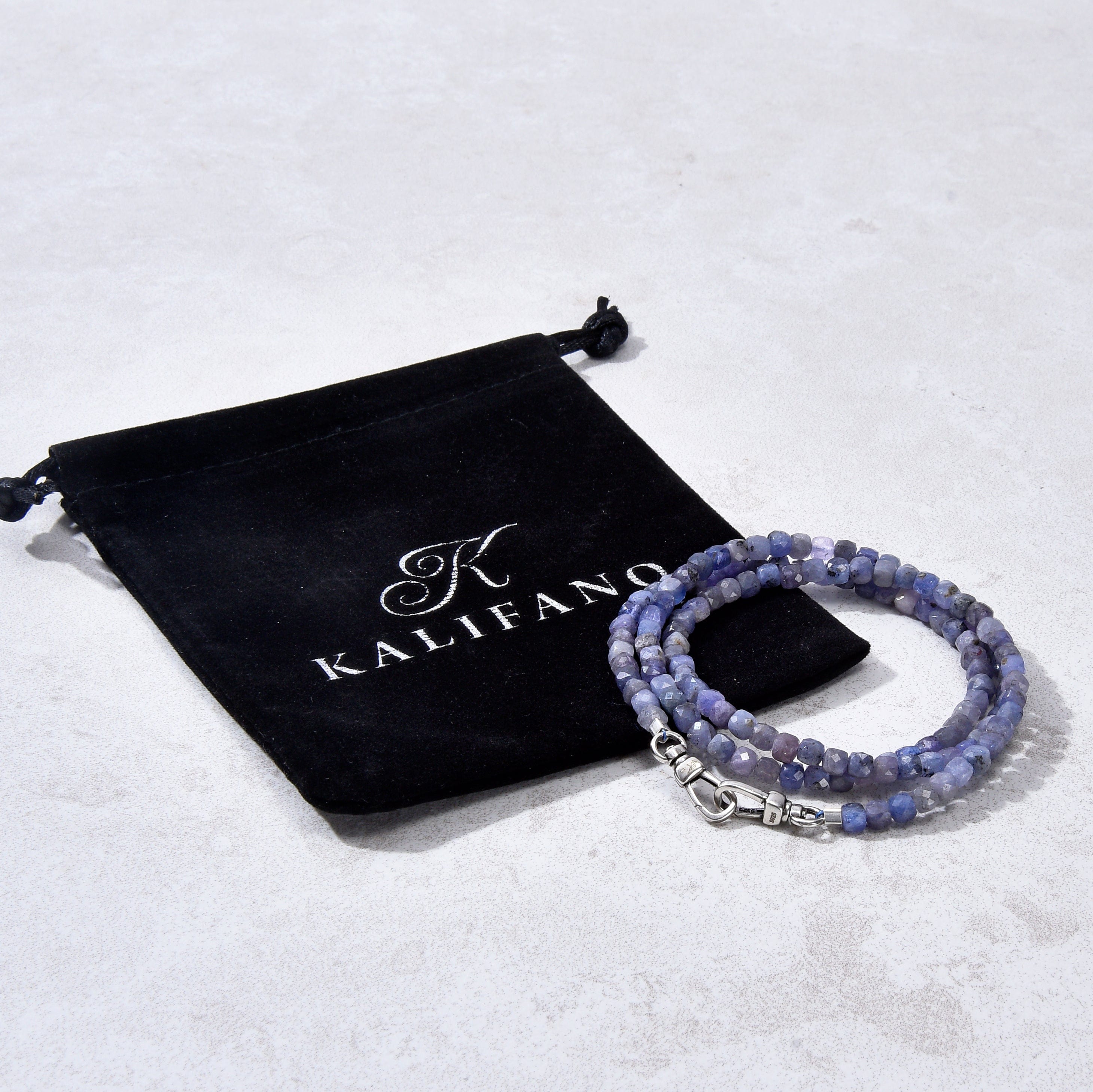 KALIFANO Gemstone Jewelry 4mm Tanzanite Faceted Cube 21" Necklace / Multi wrap Bracelet N55-TZ