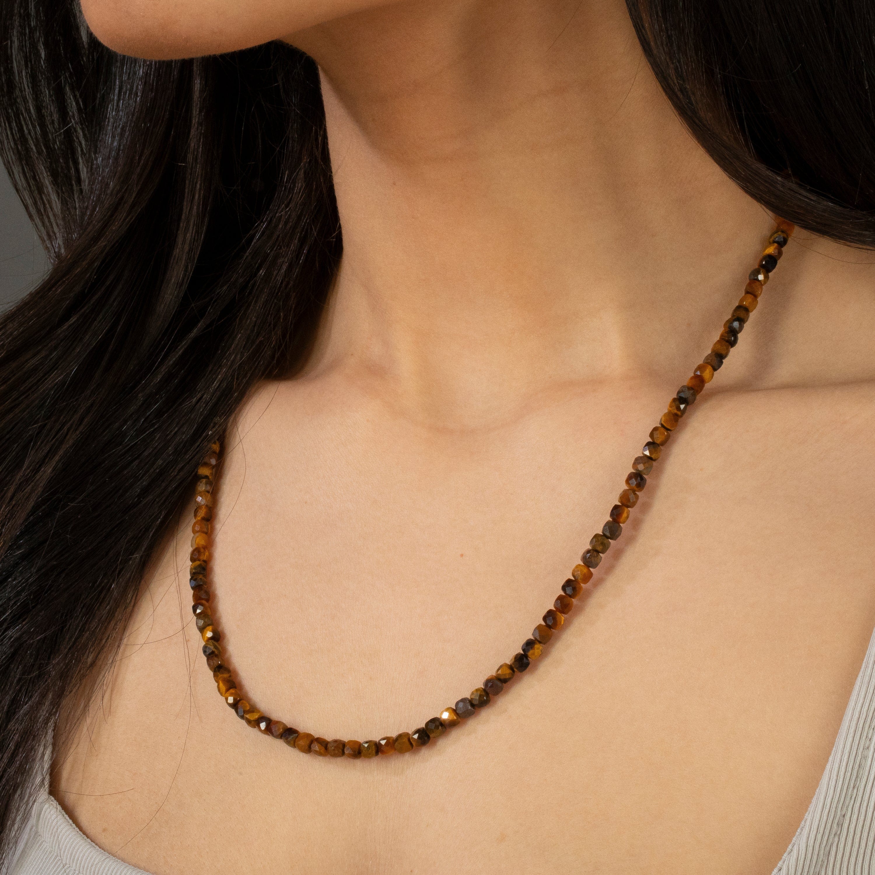 KALIFANO Gemstone Jewelry 4mm Tiger Eye Faceted Cube 21" Necklace / Multi wrap Bracelet N55-TE
