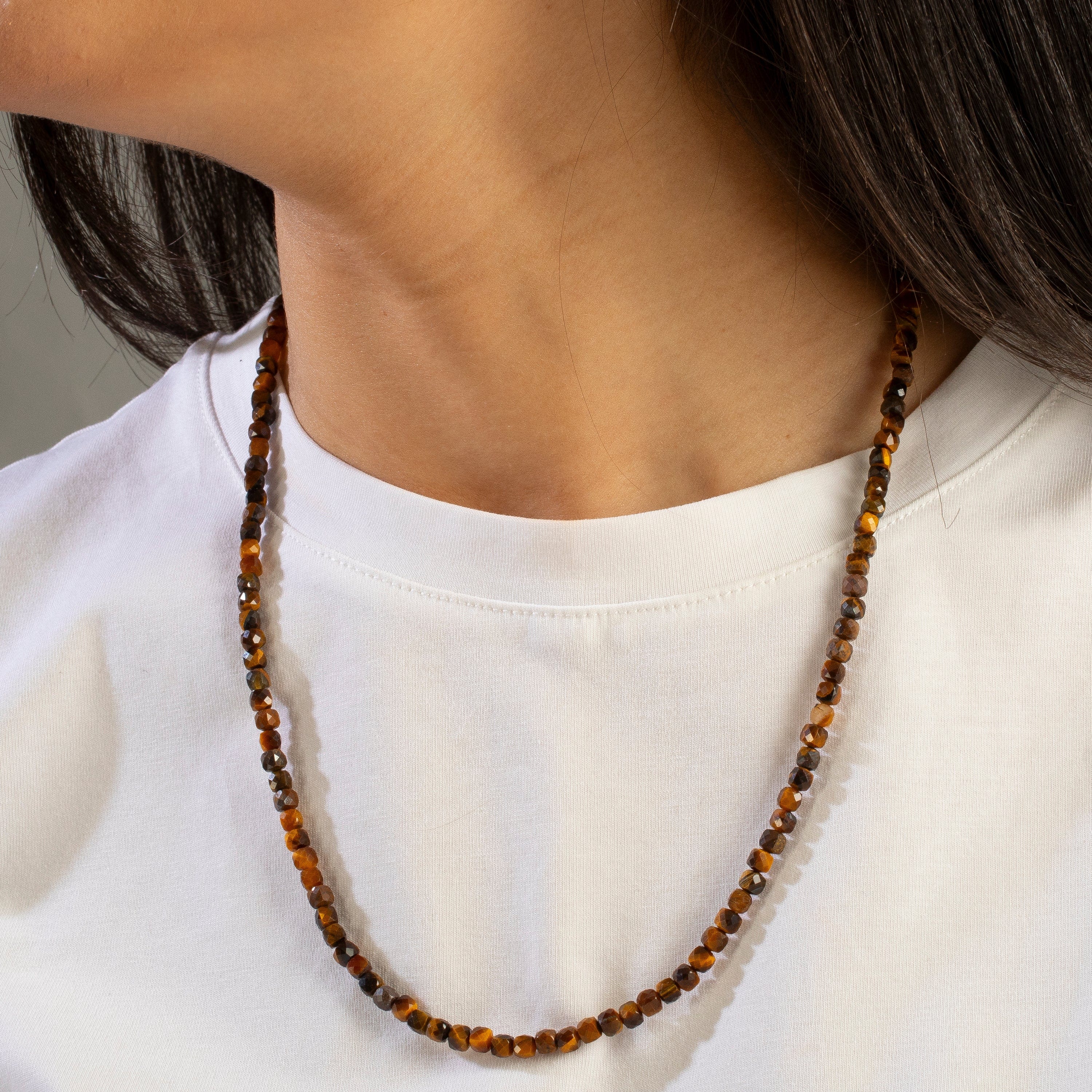 KALIFANO Gemstone Jewelry 4mm Tiger Eye Faceted Cube 21" Necklace / Multi wrap Bracelet N55-TE