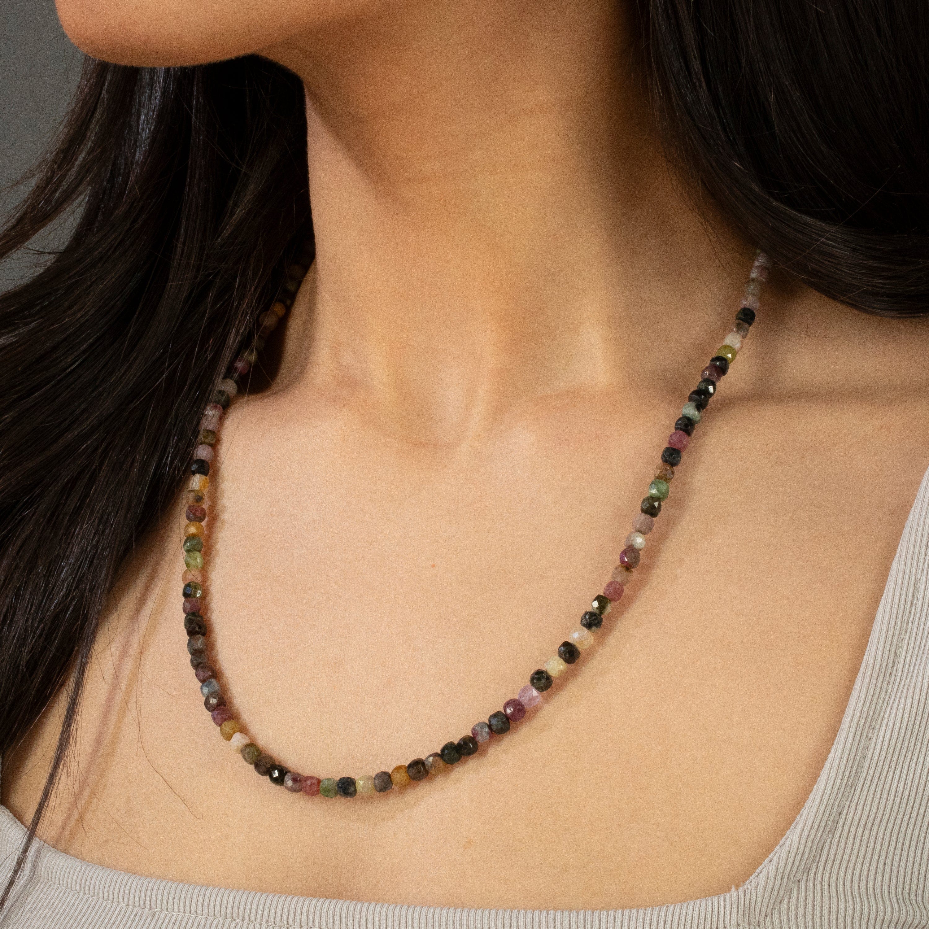 KALIFANO Gemstone Jewelry 4mm Tourmaline Faceted Cube 21" Necklace / Multi wrap Bracelet N55-TR