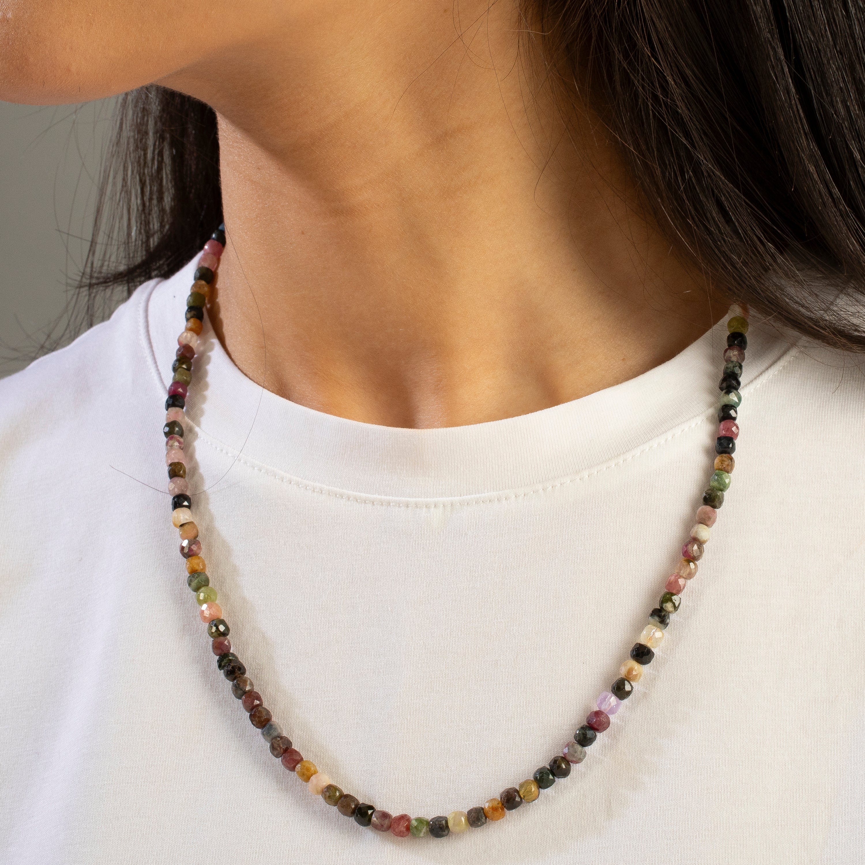 KALIFANO Gemstone Jewelry 4mm Tourmaline Faceted Cube 21" Necklace / Multi wrap Bracelet N55-TR