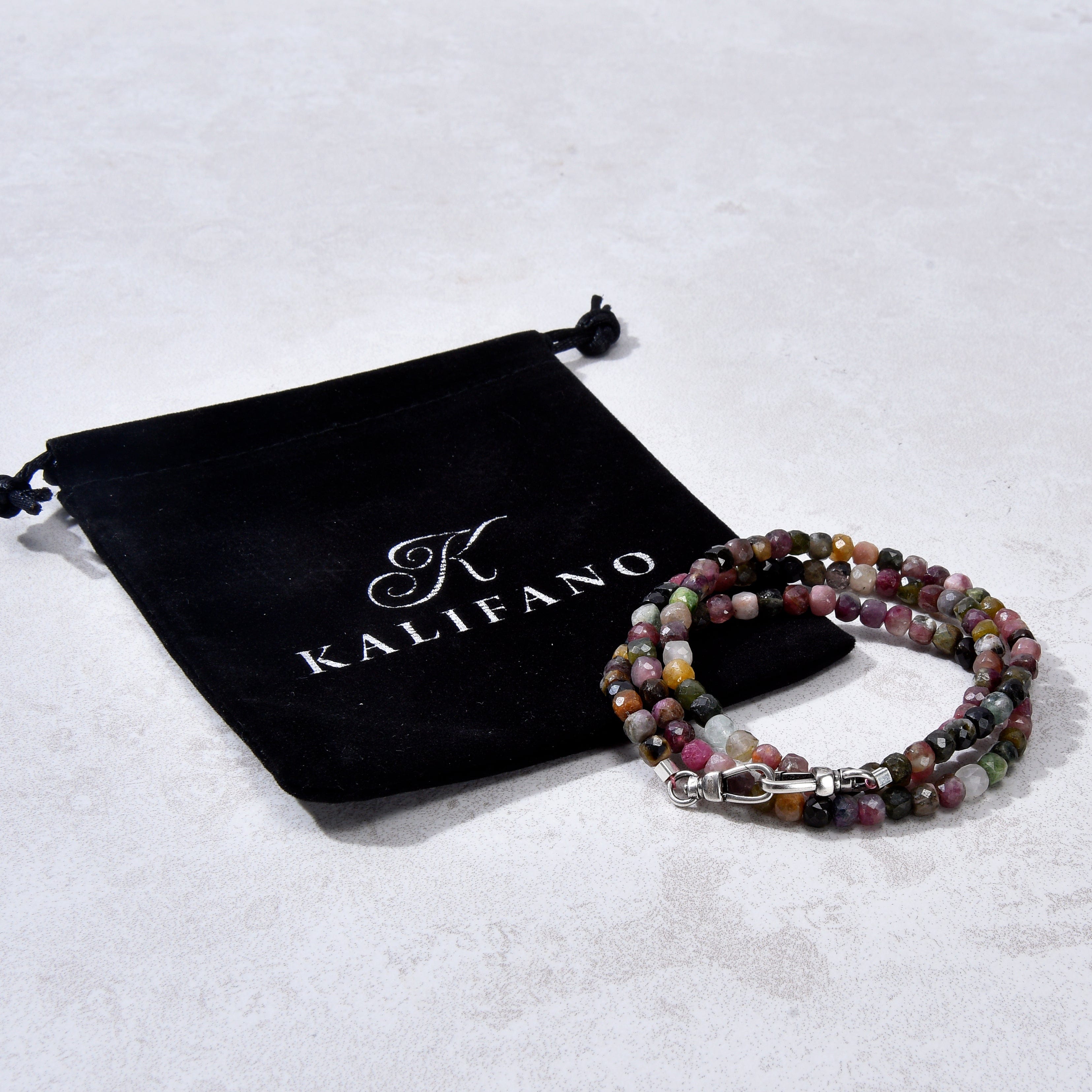 KALIFANO Gemstone Jewelry 4mm Tourmaline Faceted Cube 21" Necklace / Multi wrap Bracelet N55-TR