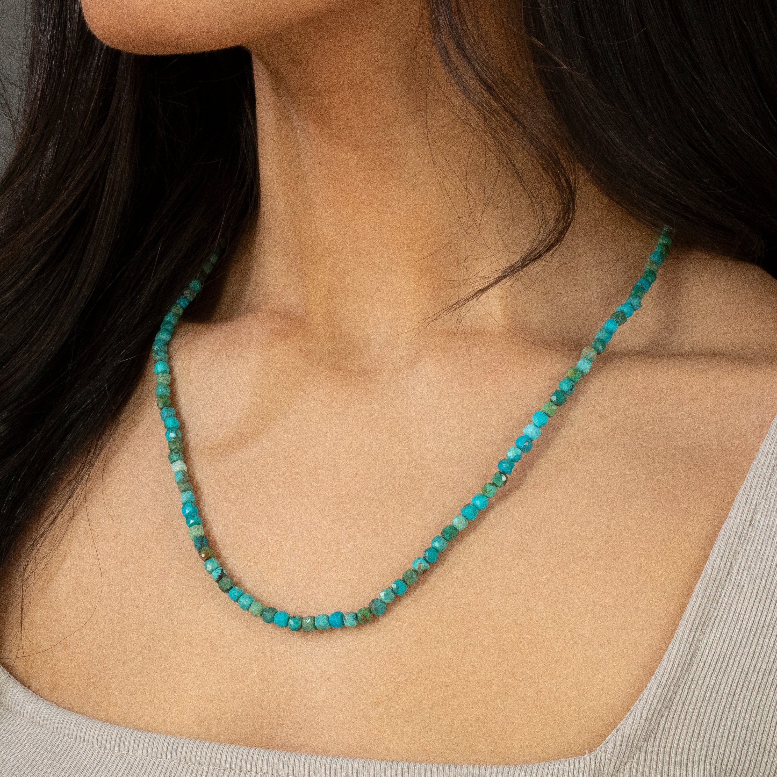 KALIFANO Gemstone Jewelry 4mm Turquoise Faceted Cube 21" Necklace / Multi wrap Bracelet N55-TQ