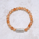Elastic Genuine Citrine Beaded Bracelet with Vintage Native American Sterling Silver Barrel Bead