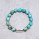Elastic Howlite King Turquoise Bracelet with Vintage Native American Sterling Silver Barrel