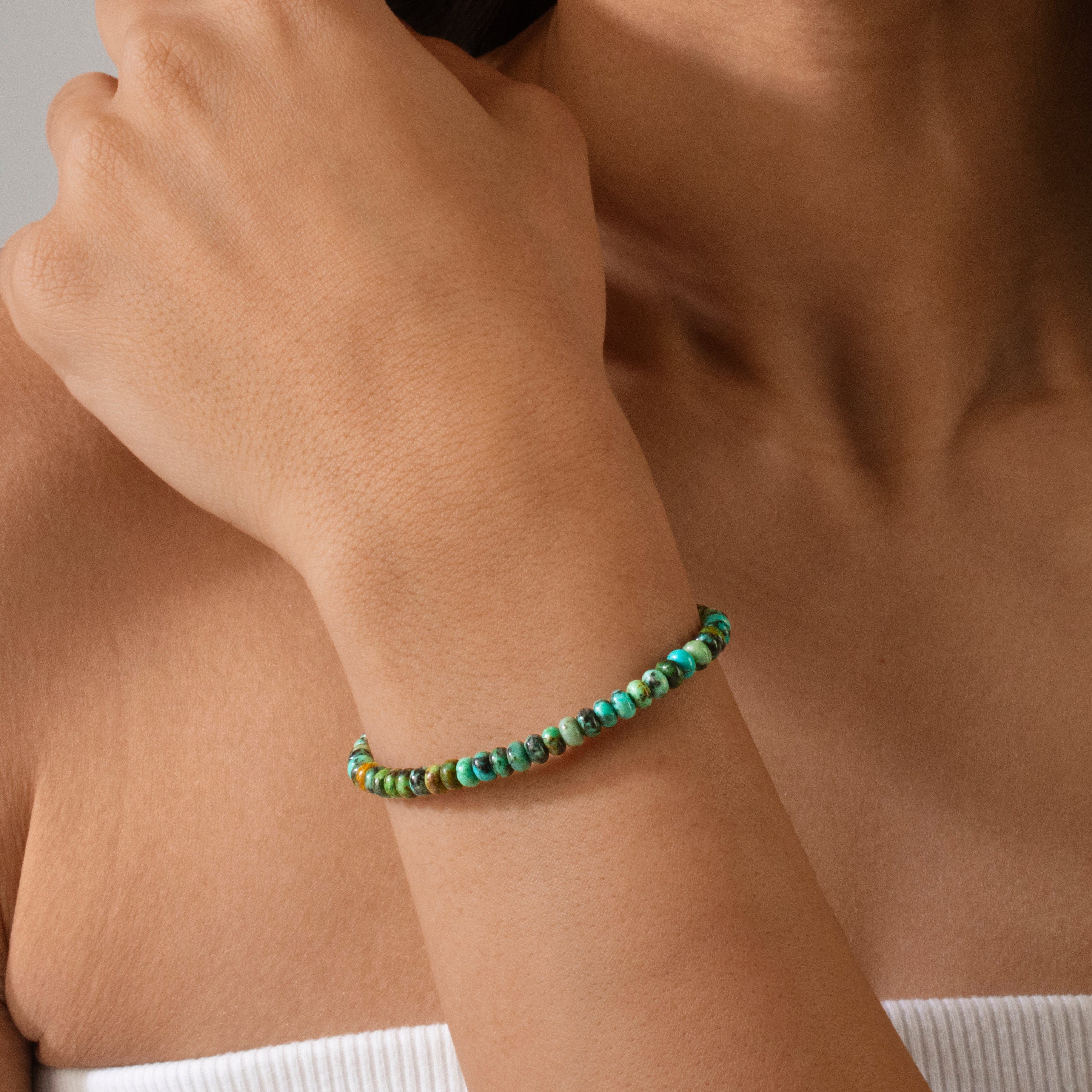 KALIFANO Gemstone Jewelry 6.5" African Turquoise Bracelet with Sterling Silver Lobster Clasp 925B-26-TQ