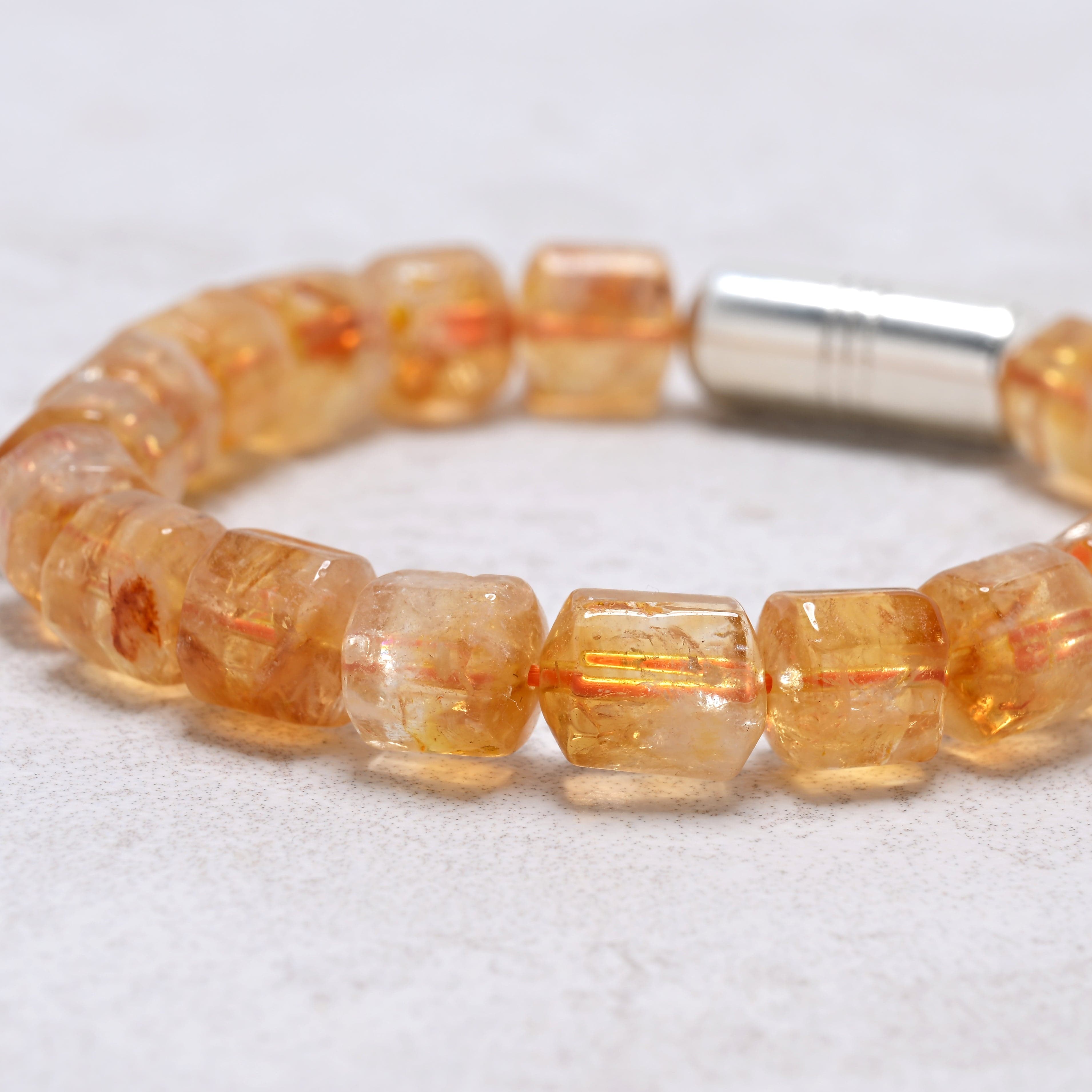 KALIFANO Gemstone Jewelry 6.5" Genuine Citrine Bracelet with Vintage Native American Silver Barrel Bead 925B-02-S