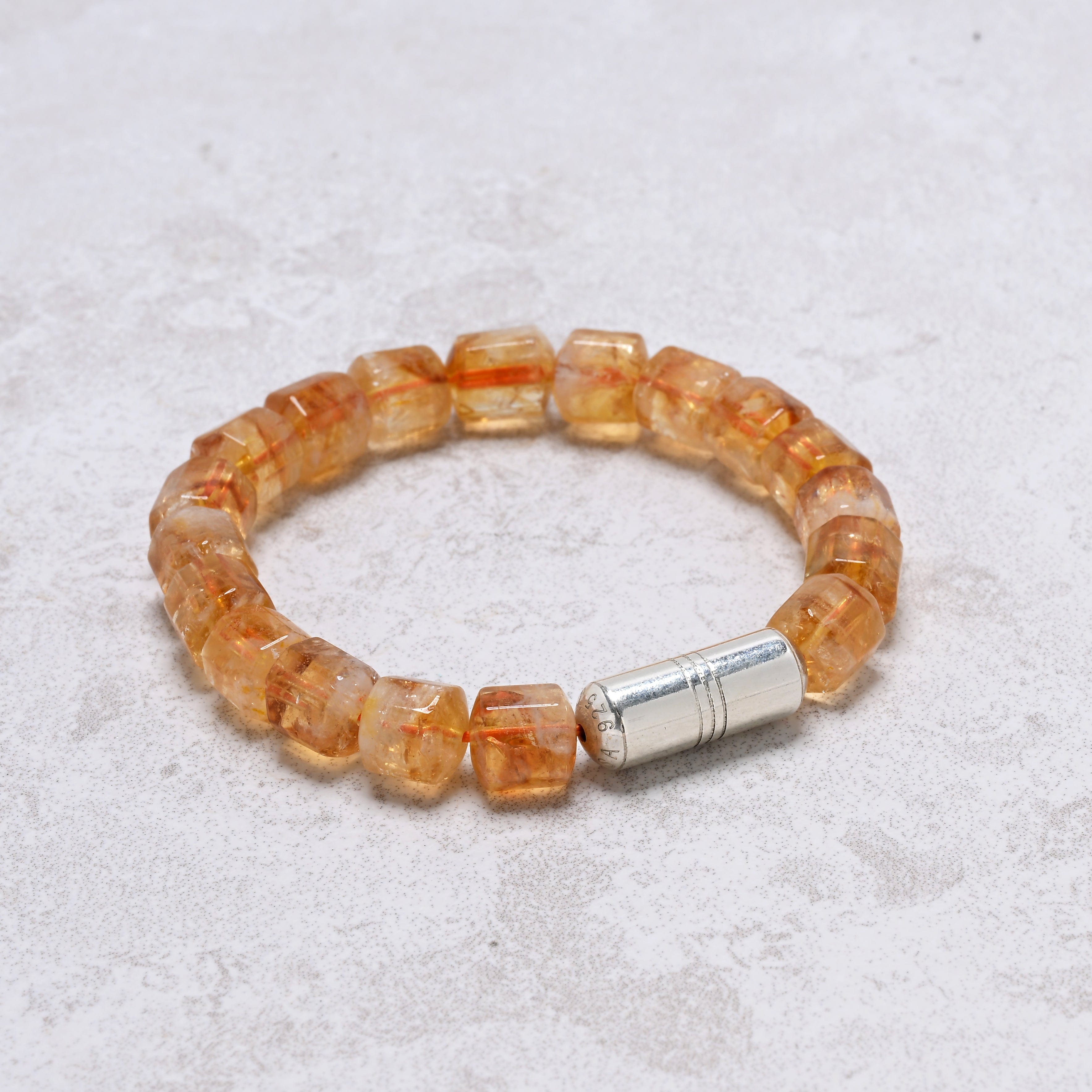 KALIFANO Gemstone Jewelry 6.5" Genuine Citrine Bracelet with Vintage Native American Silver Barrel Bead 925B-02-S