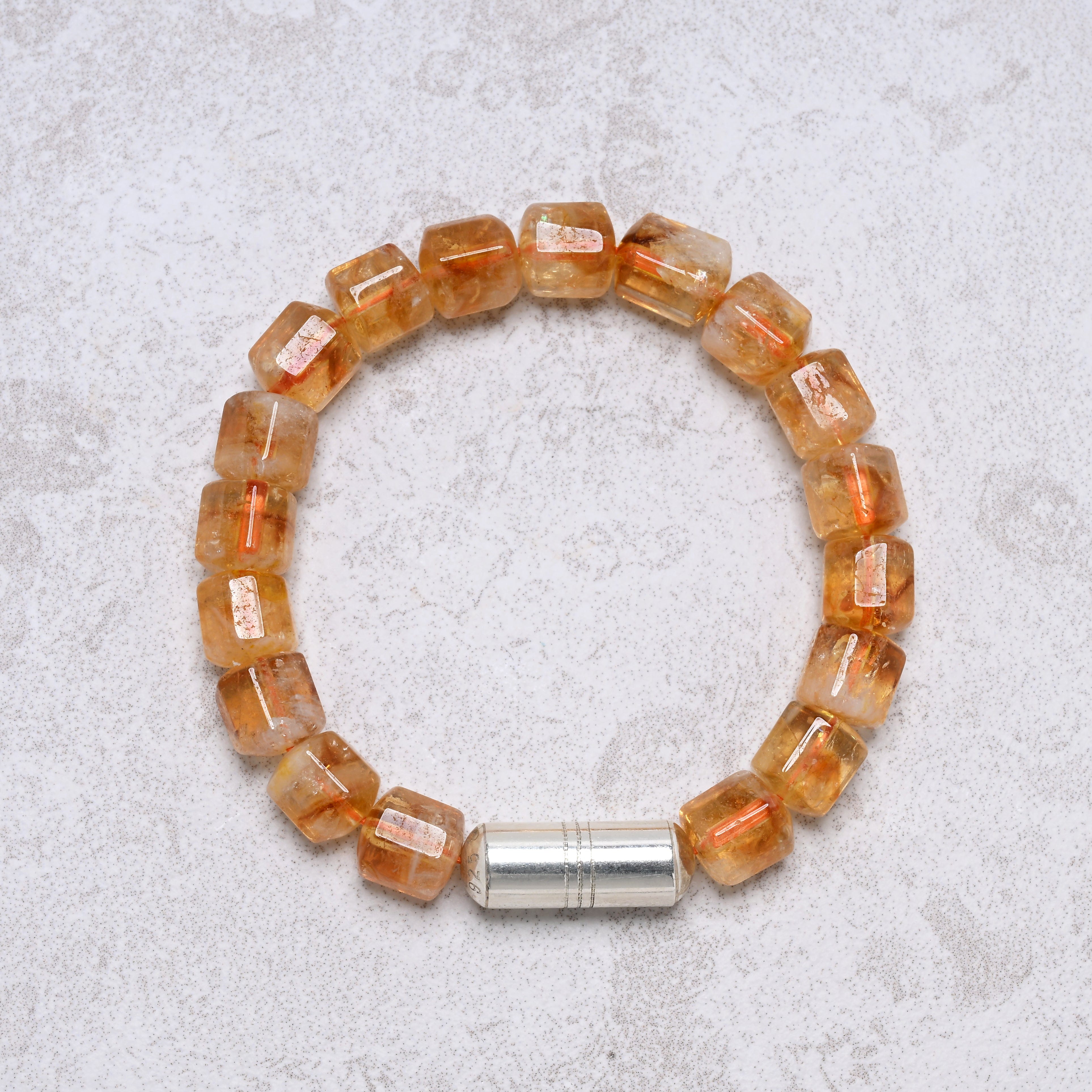 KALIFANO Gemstone Jewelry 6.5" Genuine Citrine Bracelet with Vintage Native American Silver Barrel Bead 925B-02-S