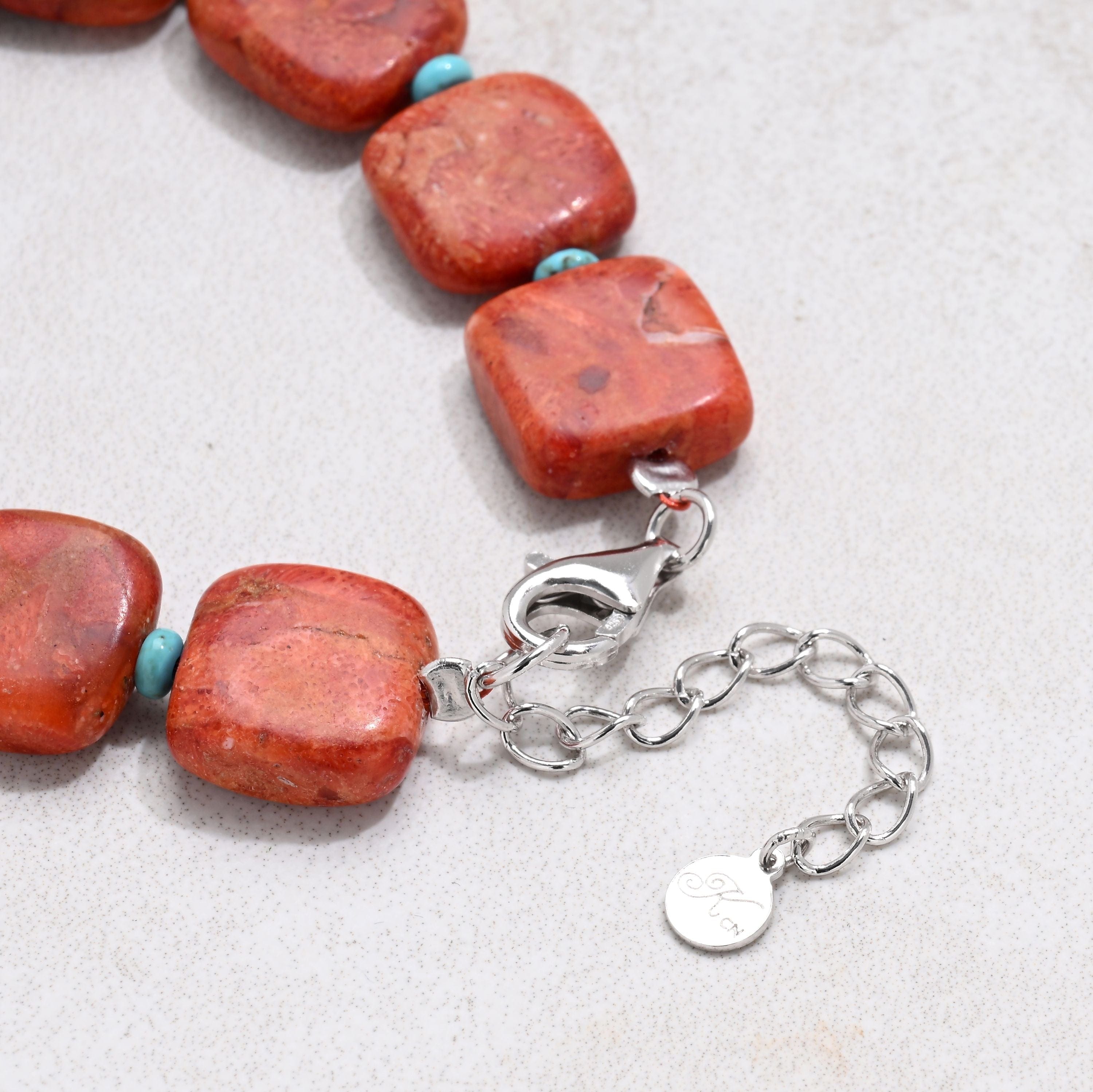 KALIFANO Gemstone Jewelry 6.5" Red Coral & Howlite Turquoise Bracelet with Sterling Silver Lobster Clasp 925B-17-RCTQ
