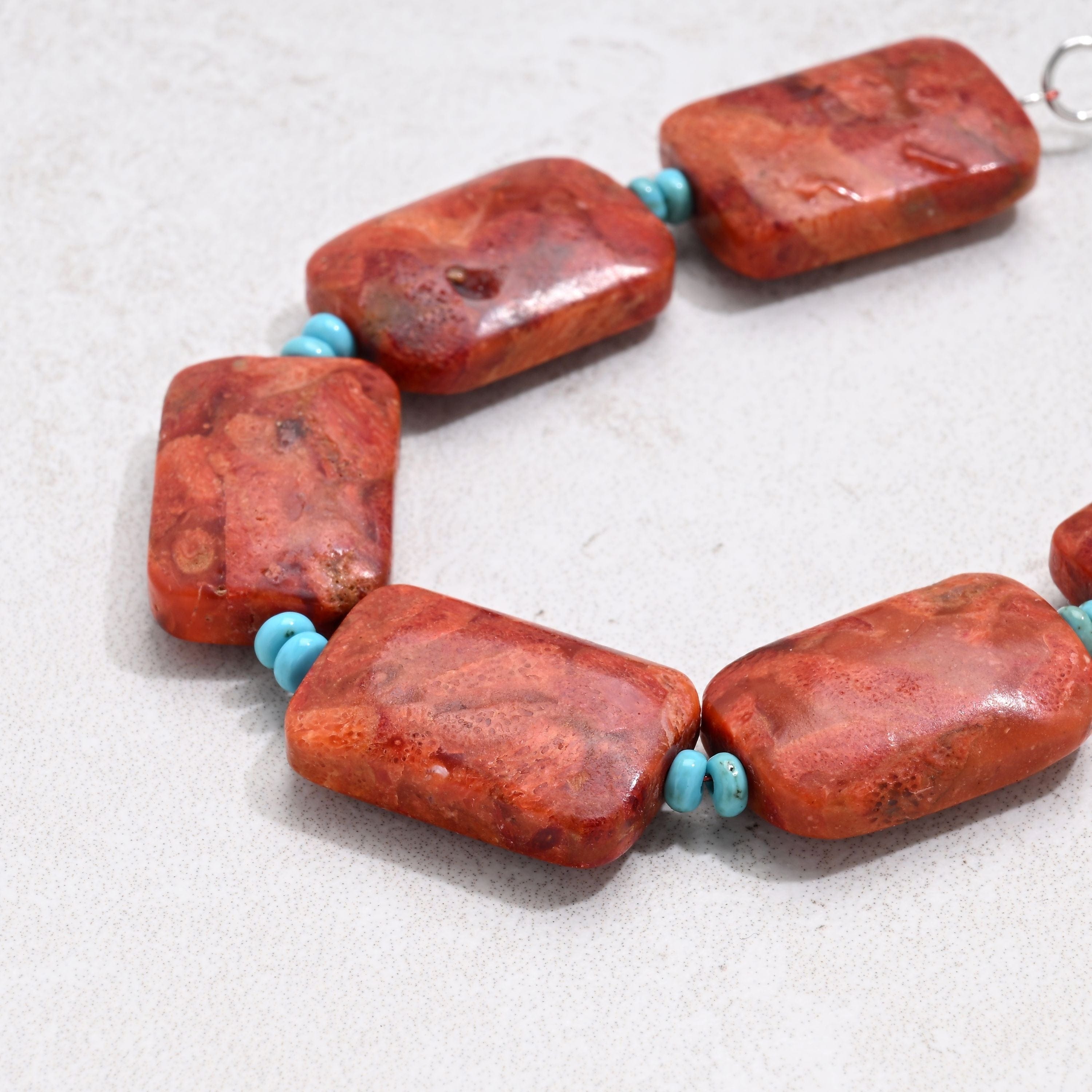 KALIFANO Gemstone Jewelry 6.5" Red Coral & Howlite Turquoise Bracelet with Sterling Silver Lobster Clasp 925B-19-RCTQ