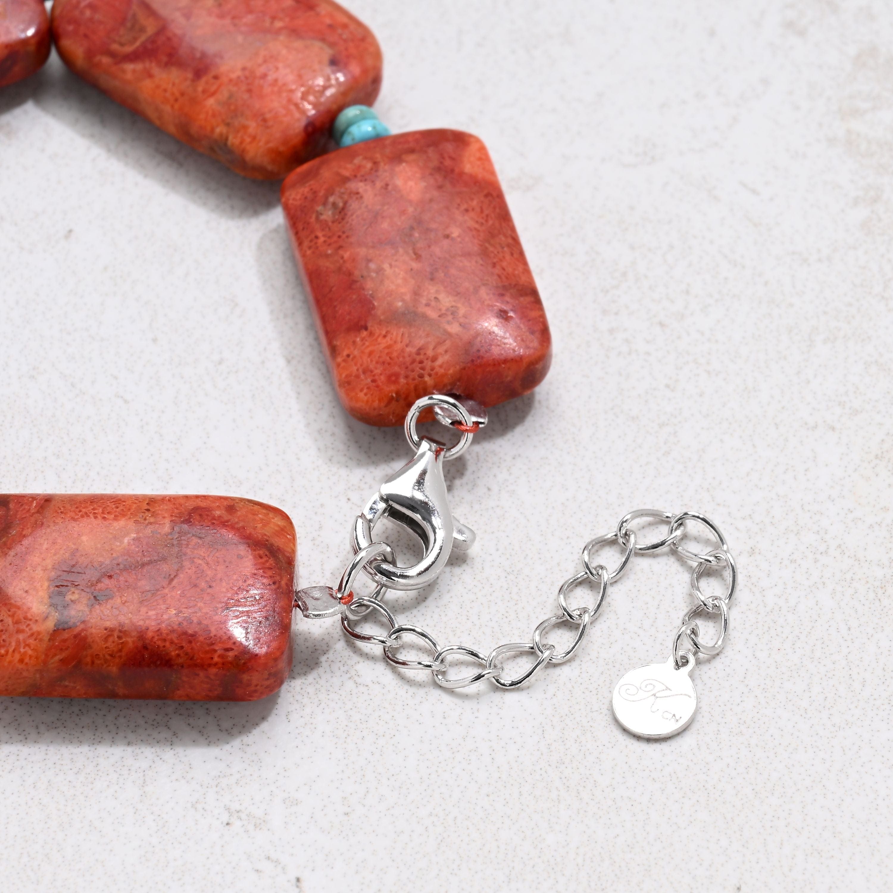 KALIFANO Gemstone Jewelry 6.5" Red Coral & Howlite Turquoise Bracelet with Sterling Silver Lobster Clasp 925B-19-RCTQ