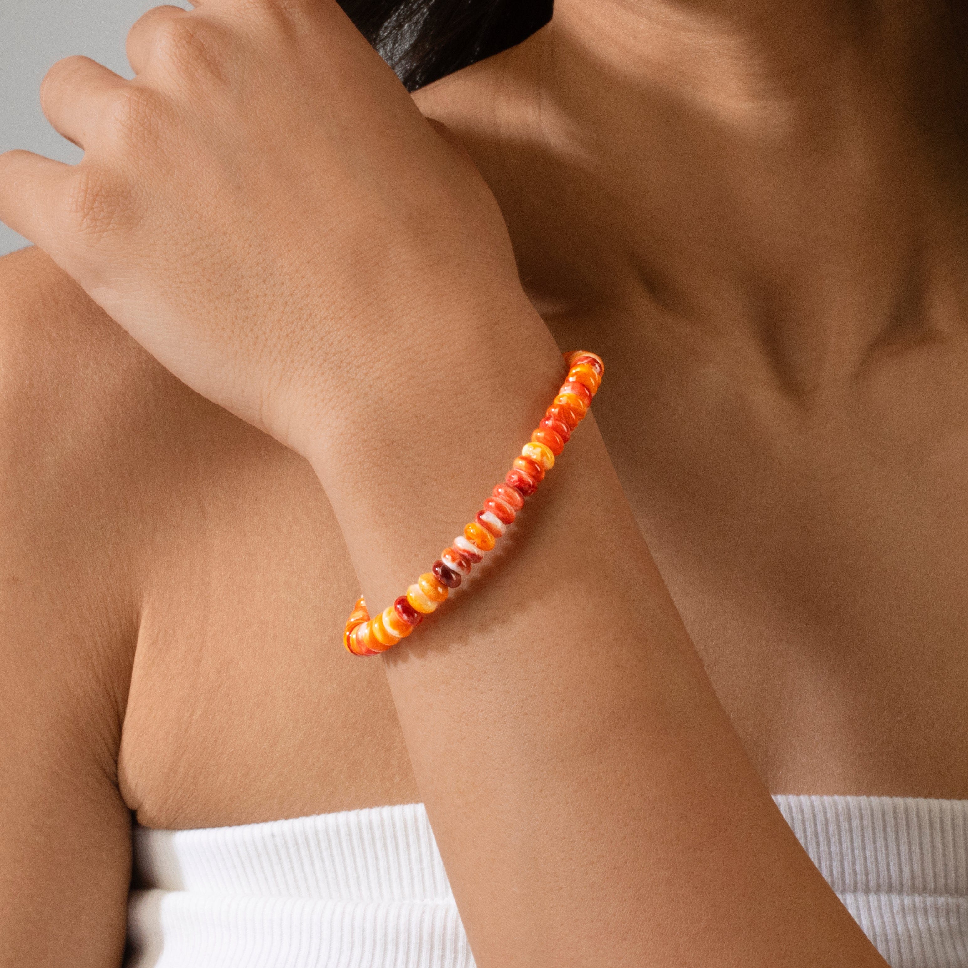 KALIFANO Gemstone Jewelry 6.5" Spiny Oyster Bracelet with Sterling Silver Lobster Clasp 925B-27-SO