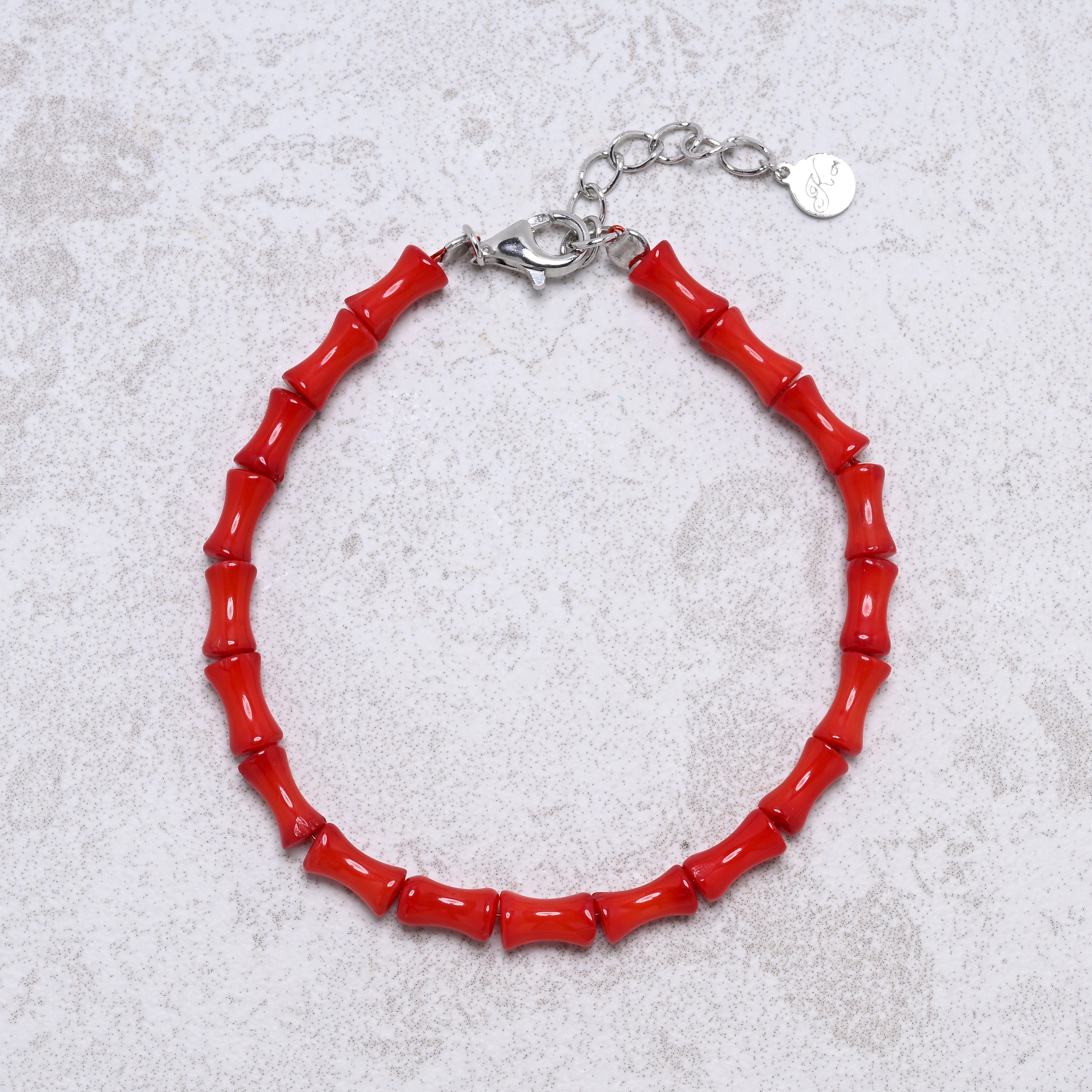 KALIFANO Gemstone Jewelry 7" Coral Bracelet with Sterling Silver Lobster Clasp 925B-03-RC