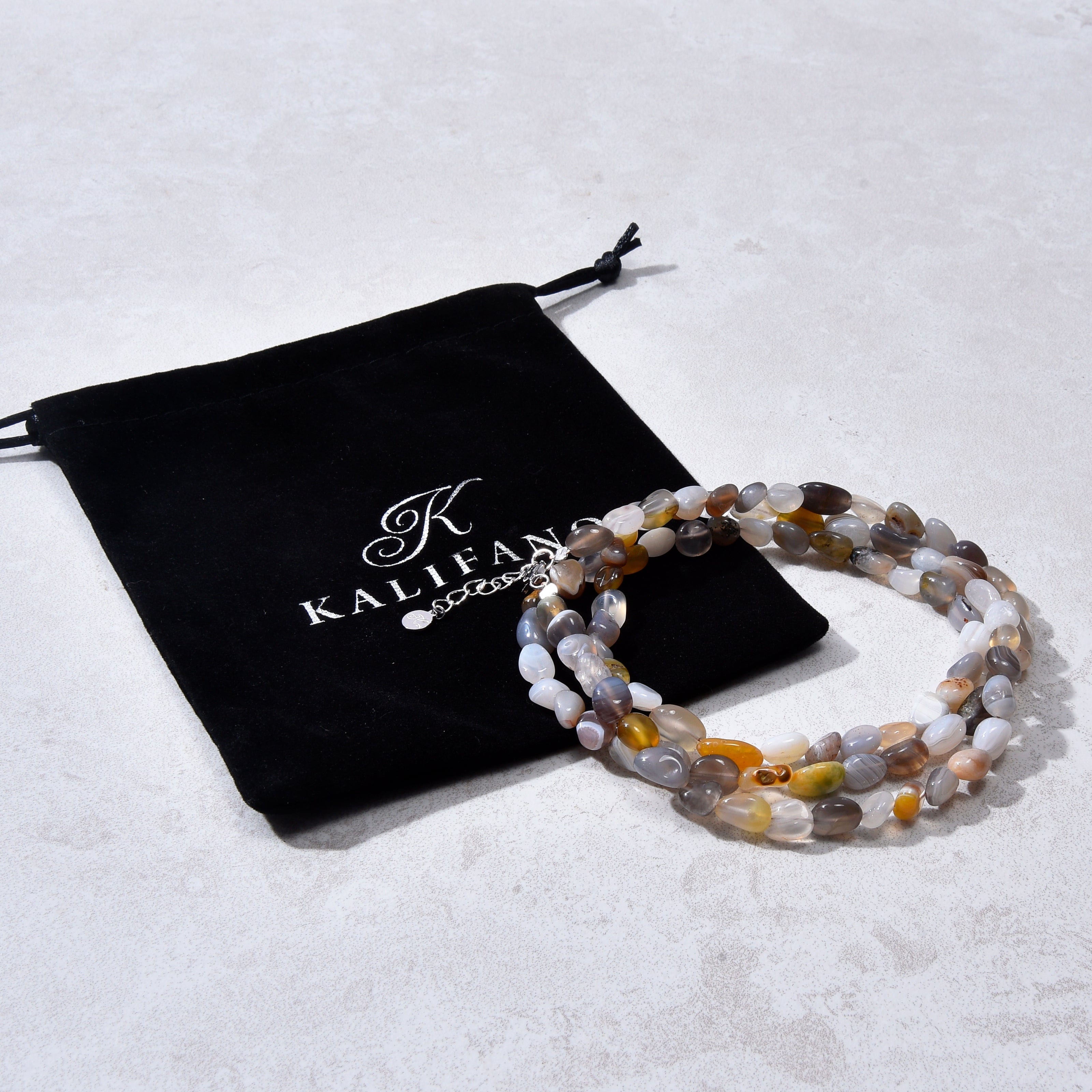 KALIFANO Gemstone Jewelry 8mm 30" Persian Agate Necklace / Multi wrap Bracelet N77-PA