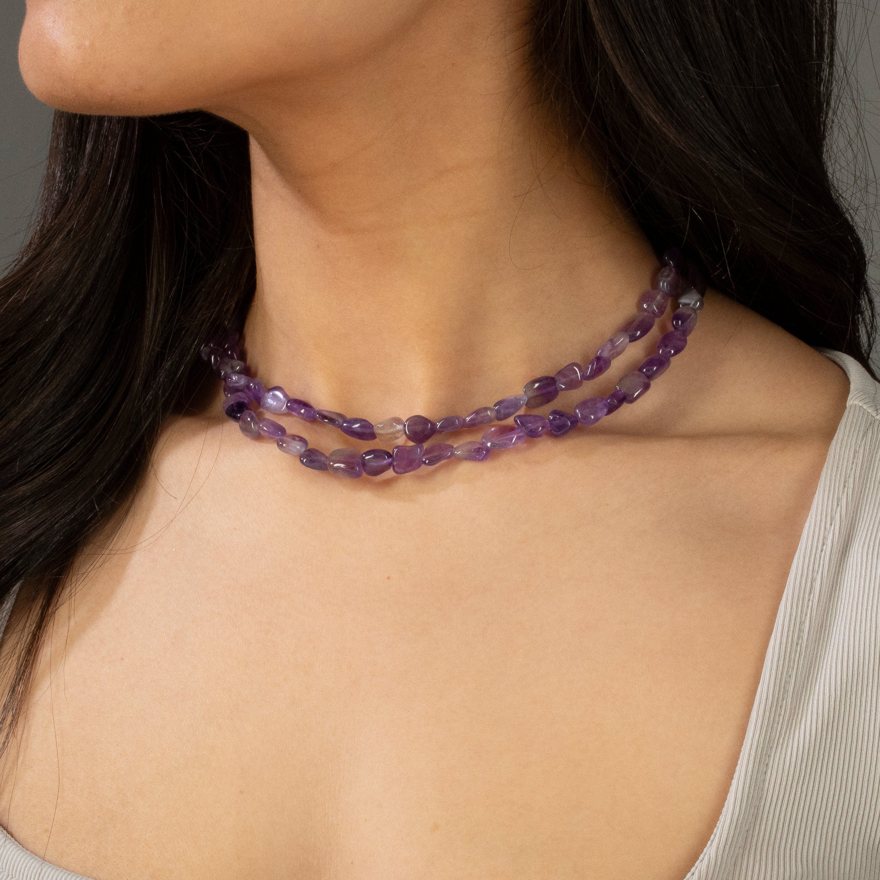 KALIFANO Gemstone Jewelry 8mm Amethyst 30" Necklace / Multi wrap Bracelet N77-AM