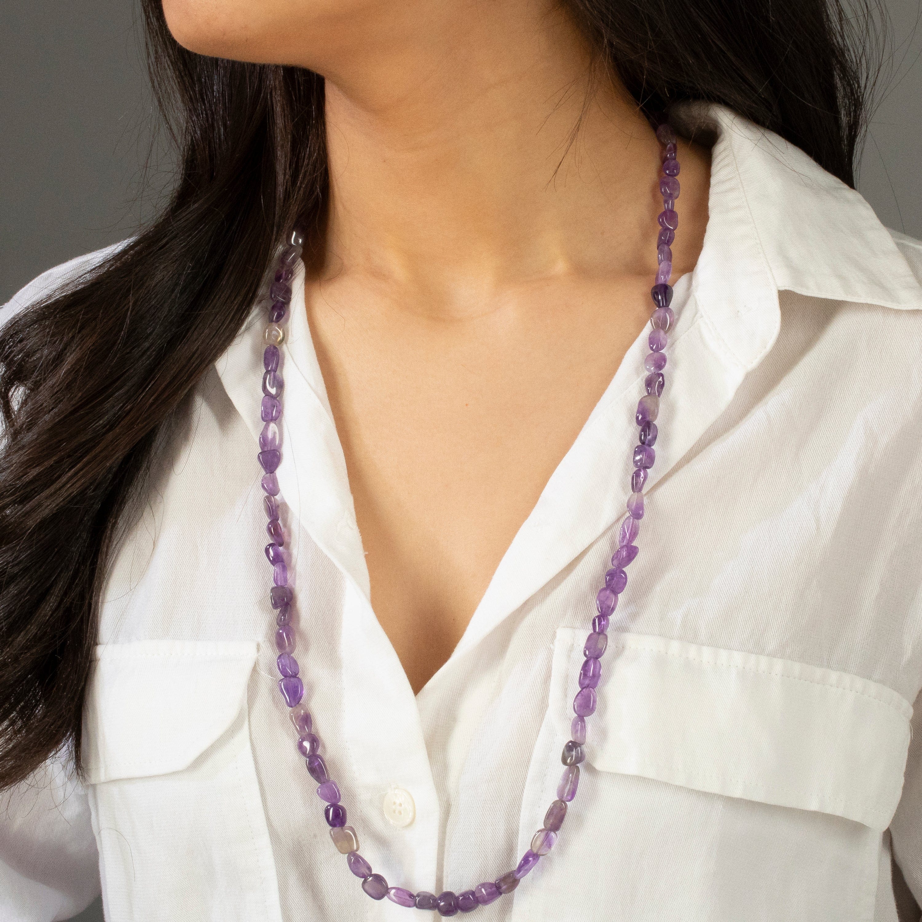 KALIFANO Gemstone Jewelry 8mm Amethyst 30" Necklace / Multi wrap Bracelet N77-AM