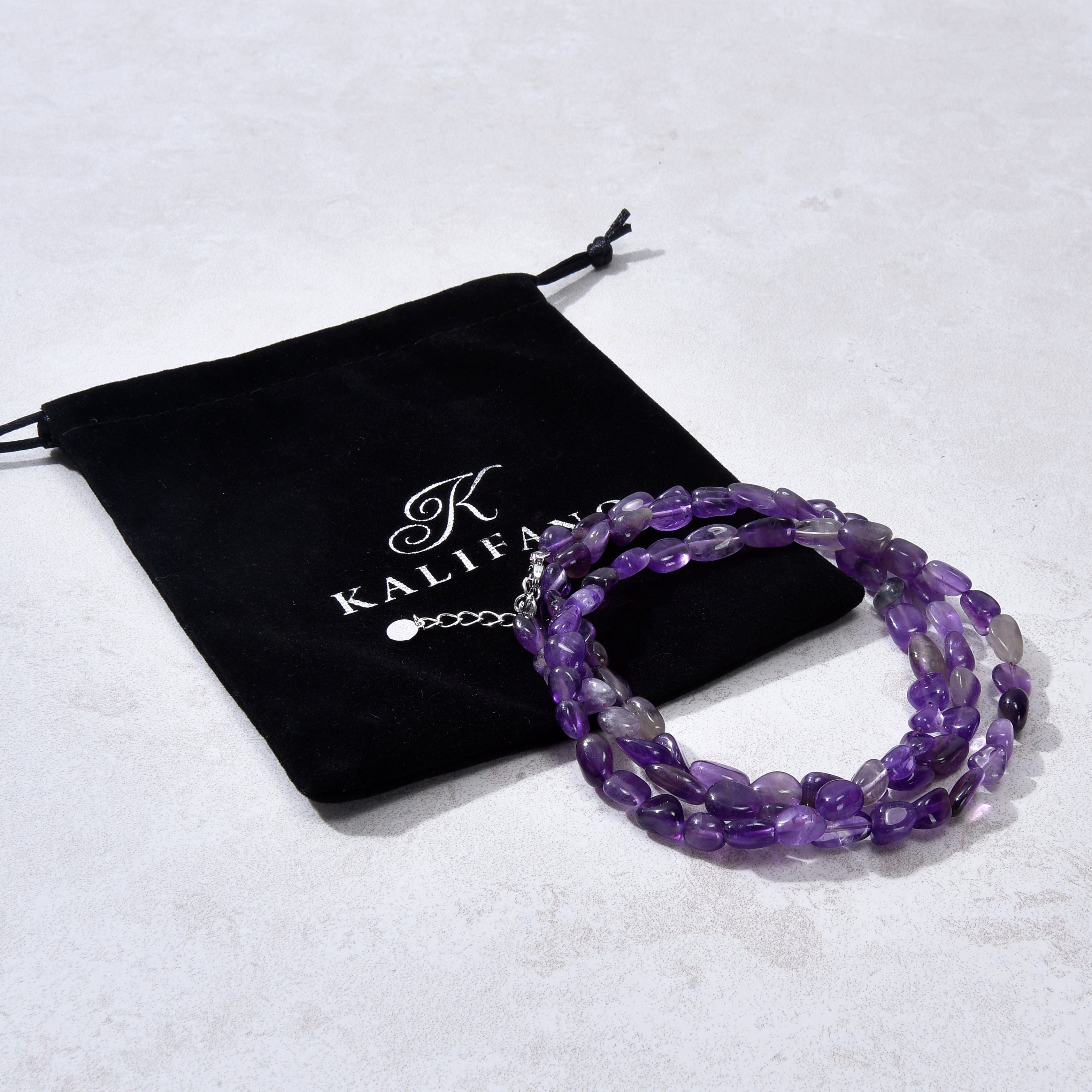 KALIFANO Gemstone Jewelry 8mm Amethyst 30" Necklace / Multi wrap Bracelet N77-AM