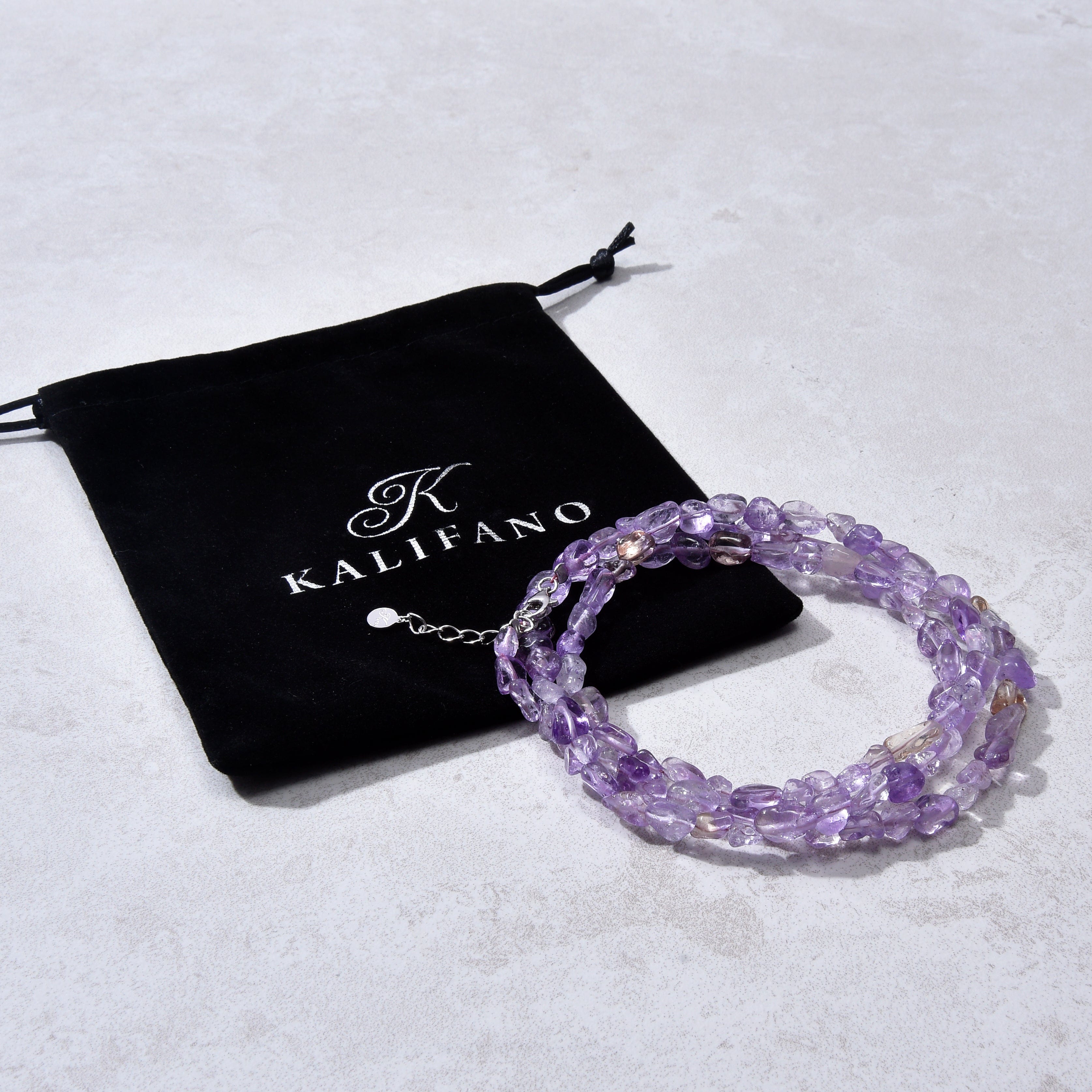 KALIFANO Gemstone Jewelry 8mm Ametrine 30" Necklace / Multi wrap Bracelet N77-AC
